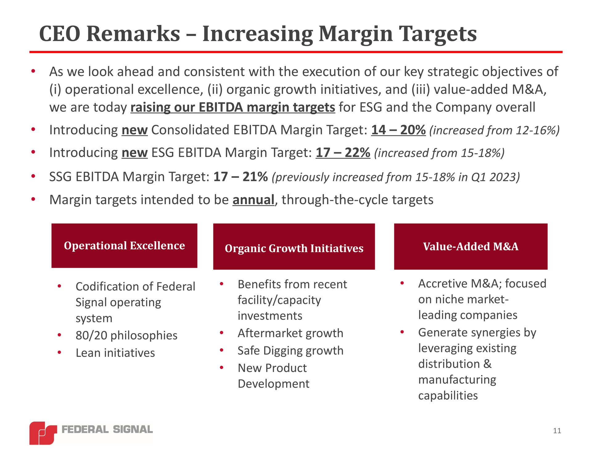 remarks increasing margin targets | Federal Signal