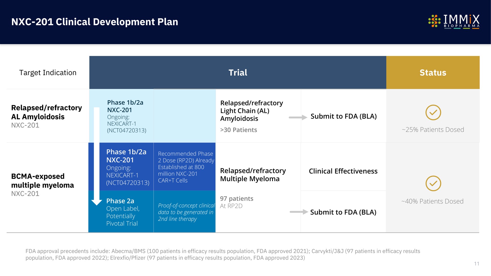 clinical development plan multiple myeloma cart cells we patients a patients dosed | Immix Biopharma