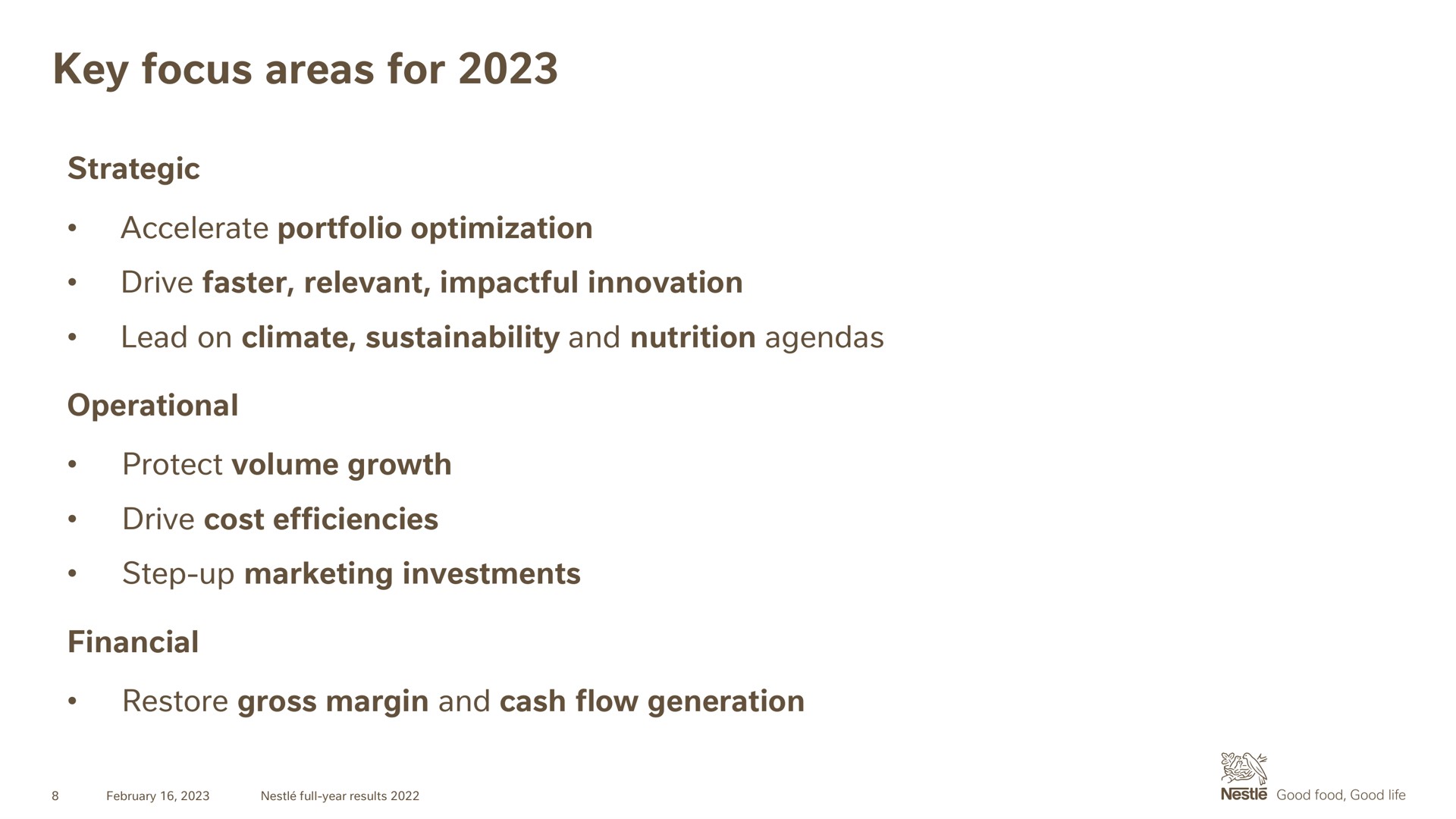 key focus areas for | Nestle
