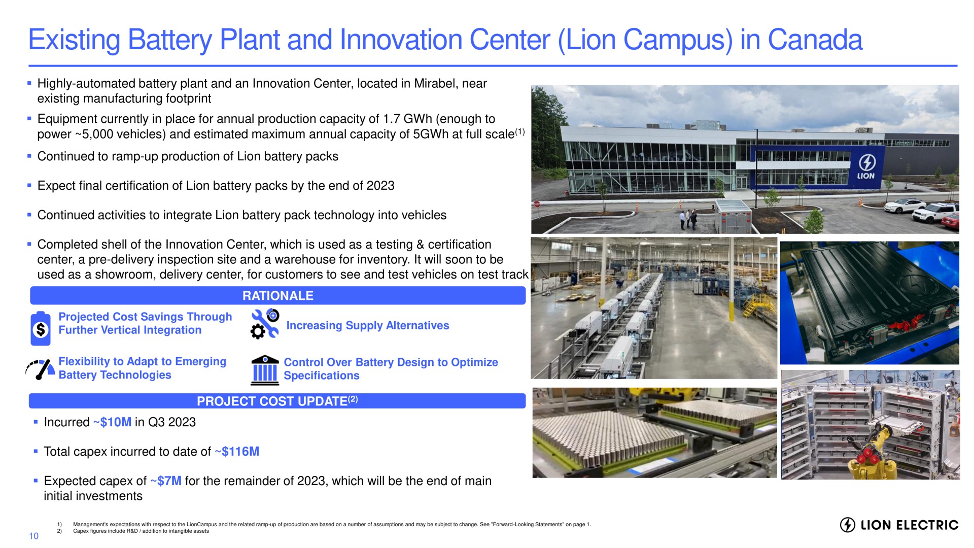 existing battery plant and innovation center lion campus in canada increasing supply alternatives further vertical integration | Lion Electric