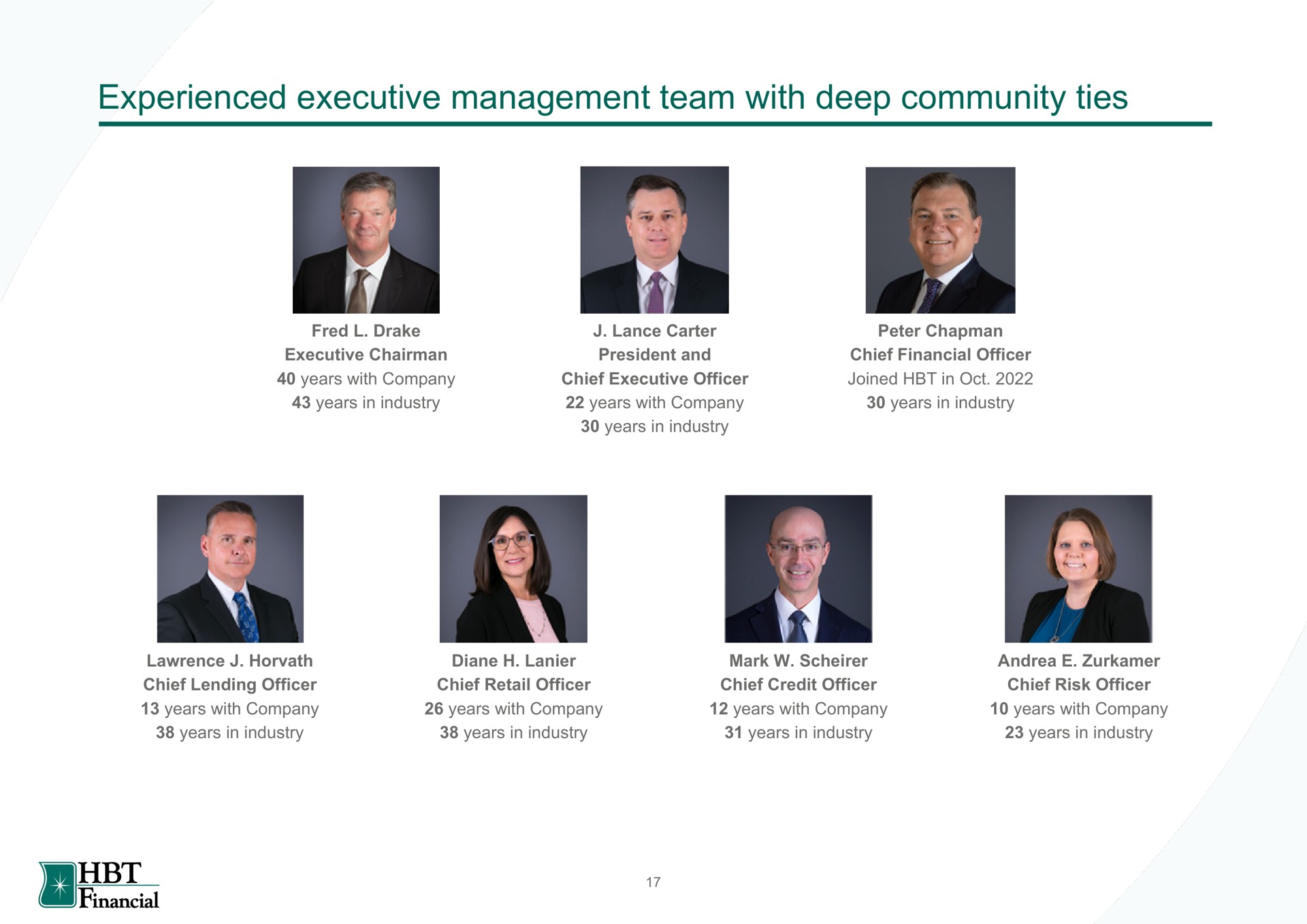 experienced executive management team with deep community ties | HBT Financial