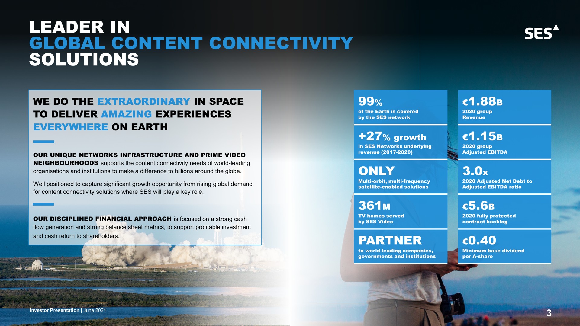 leader in global content connectivity solutions we do the extraordinary in space to deliver amazing experiences everywhere on earth only partner ses a a at | SES