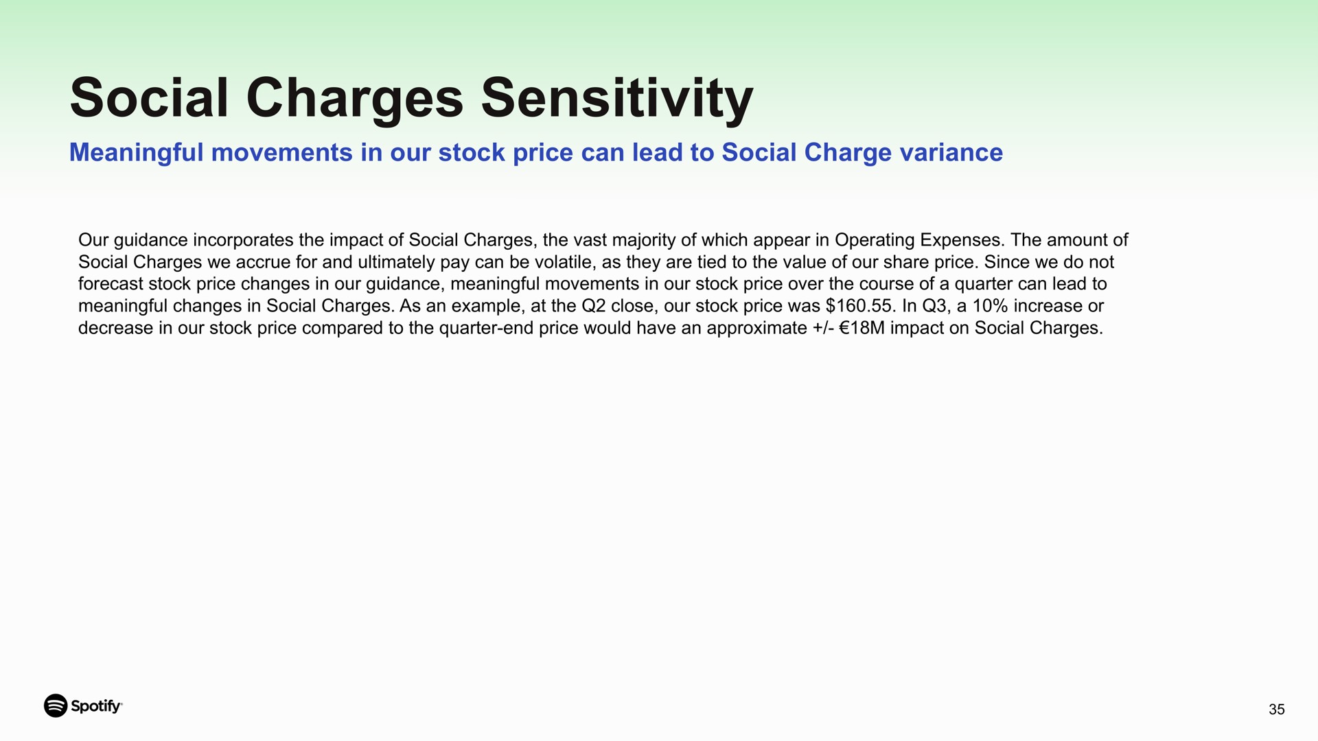 social charges sensitivity meaningful movements in our stock price can lead to social charge variance changes as an example at the close was a increase or | Spotify