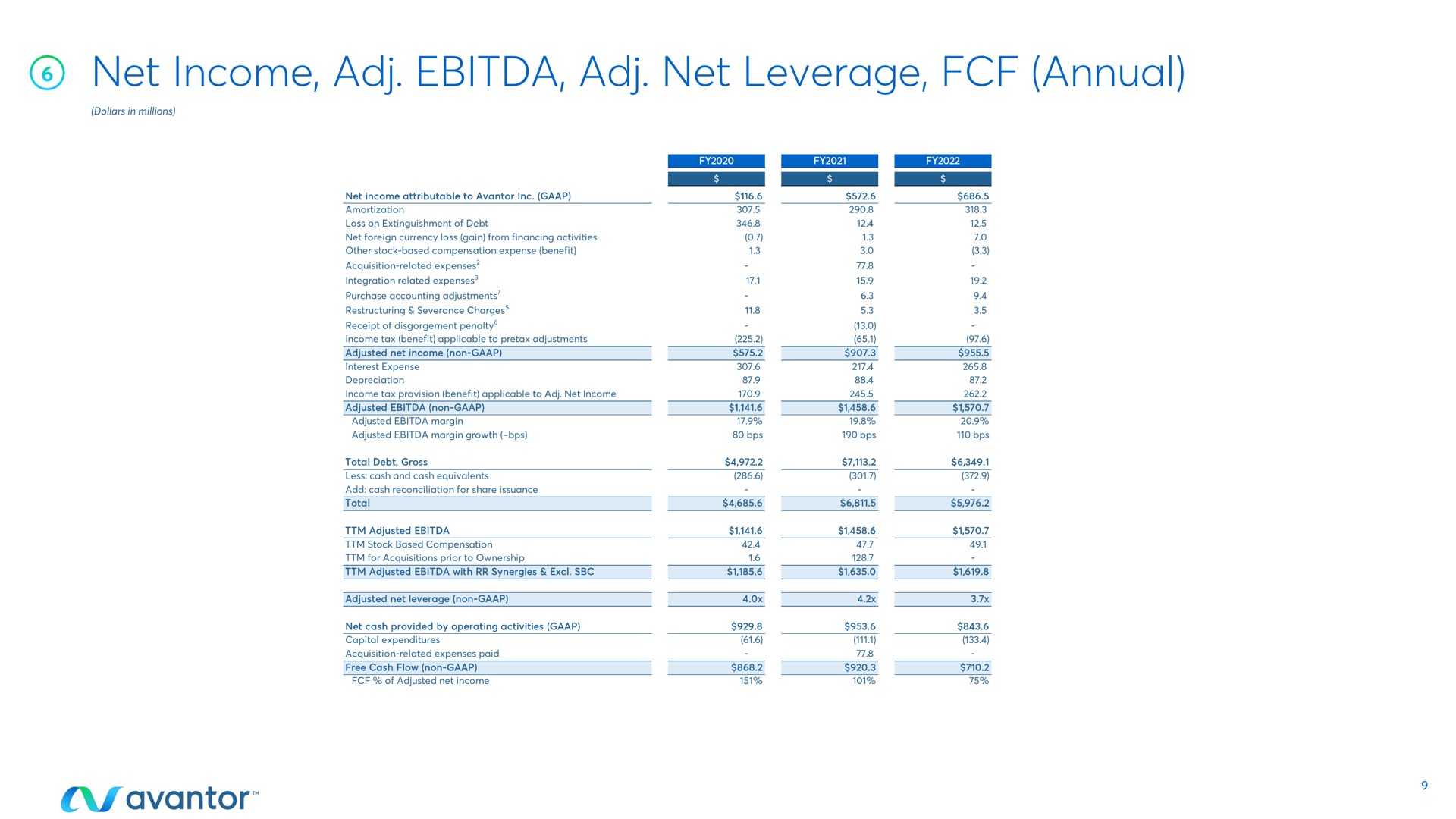 net income net leverage annual | Avantor