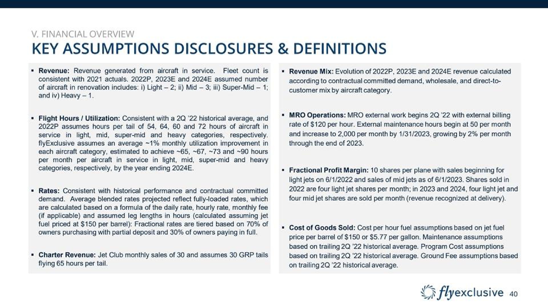 key assumptions disclosures definitions | flyExclusive