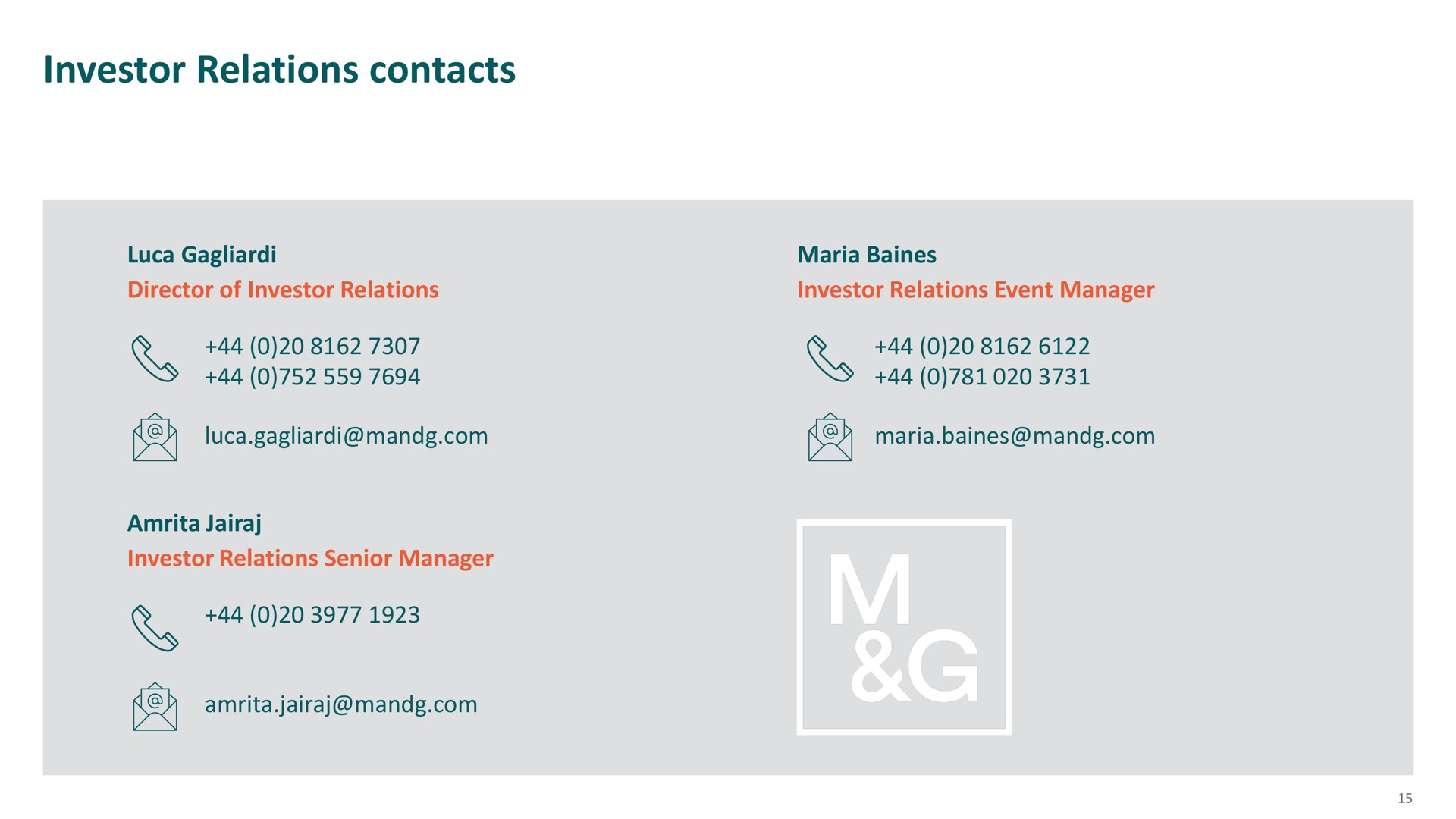 investor relations contacts | M&G