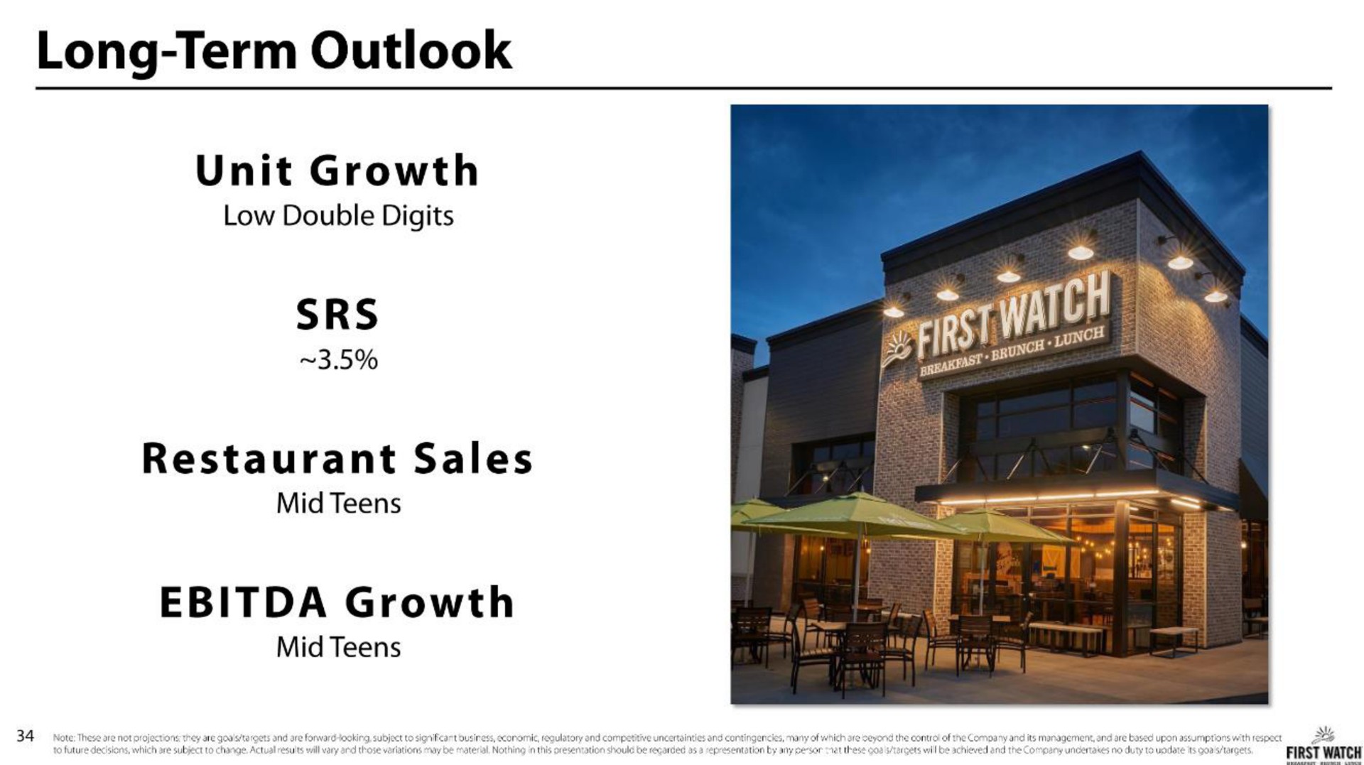 long term outlook unit growth restaurant sales growth | First Watch