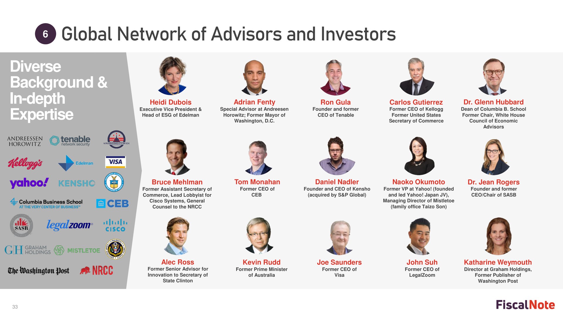 global network of advisors and investors diverse background in depth i | FiscalNote