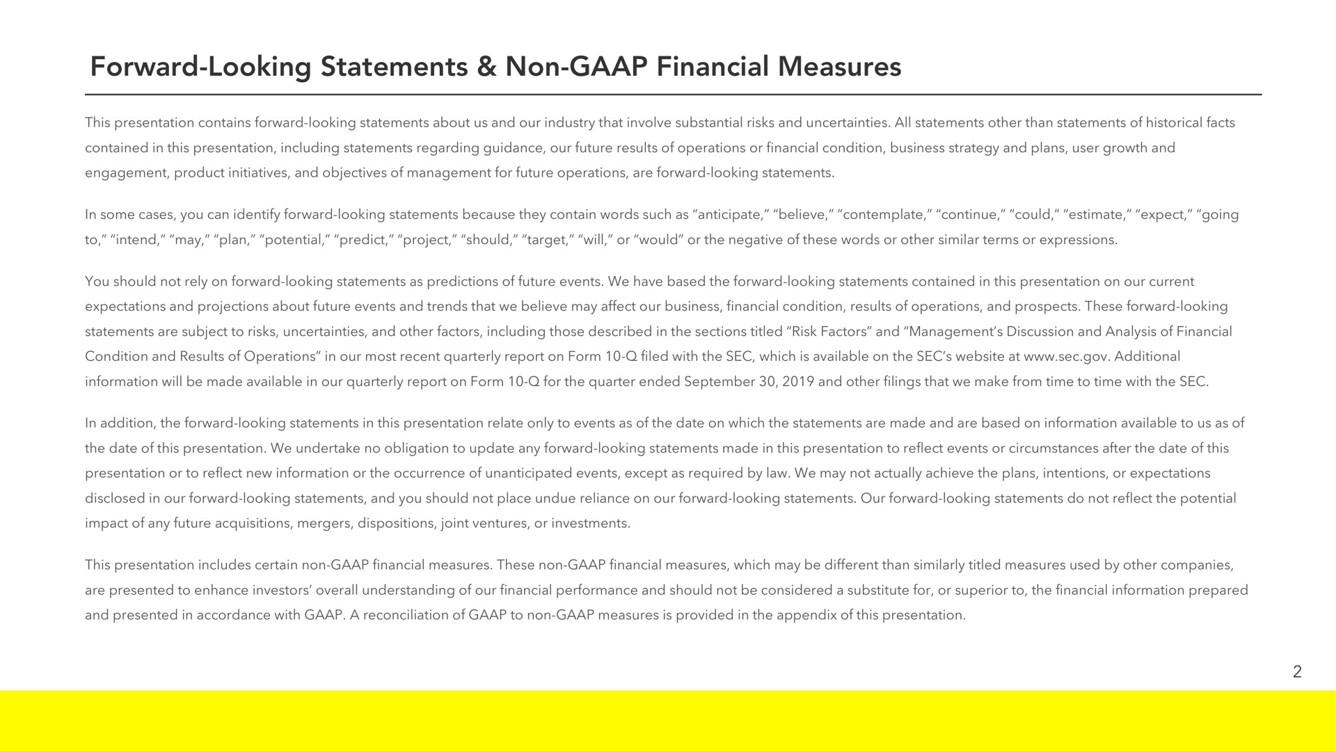 forward looking statements non financial measures | Snap Inc