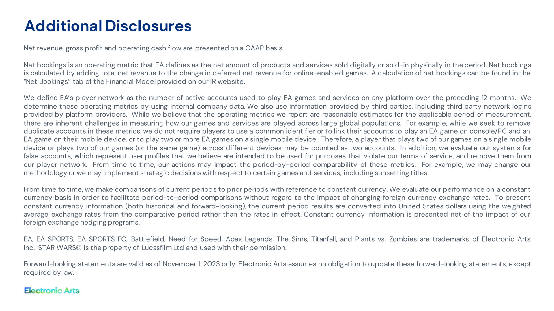 additional disclosures | Electronic Arts