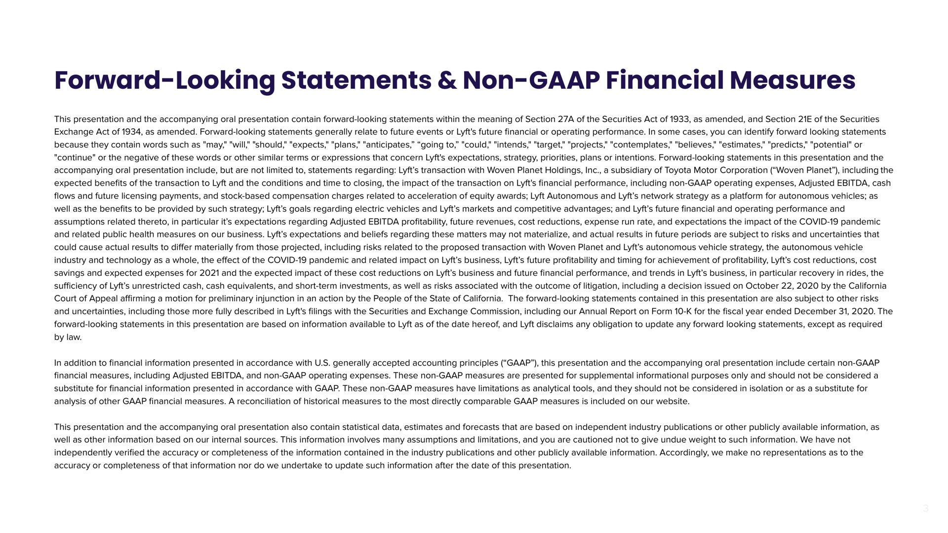 forward looking statements non financial measures | Lyft