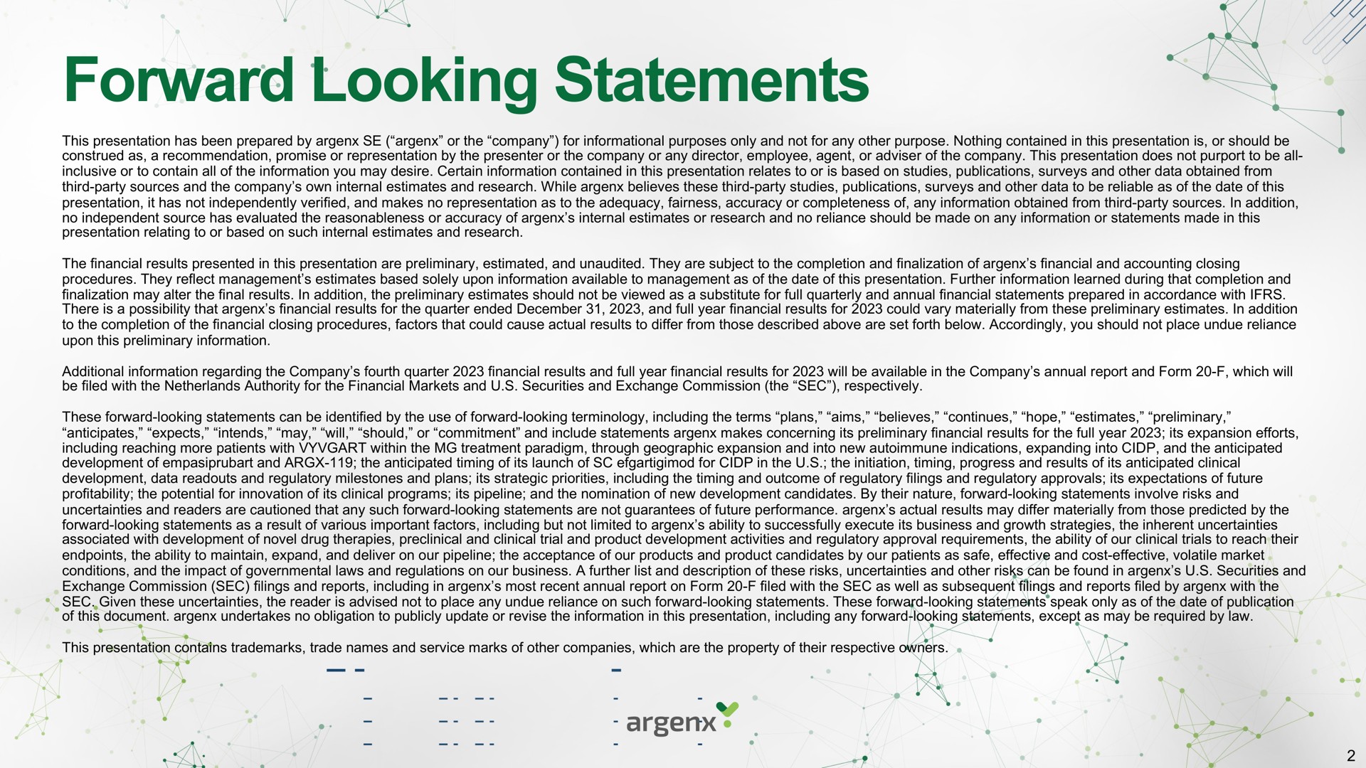 forward looking statements a | argenx SE