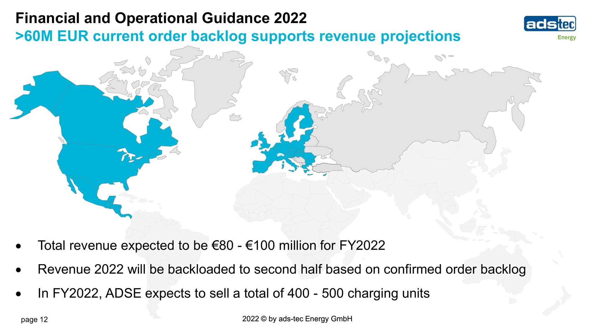 financial and operational guidance current order backlog supports revenue projections energy total expected to be million for will be to second half based on confirmed in expects to sell a total of charging units | ads-tec Energy