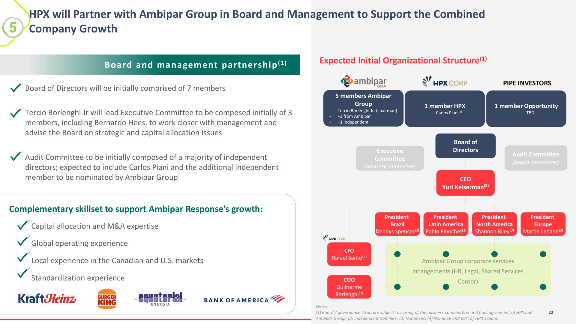 will partner with group in board and management to support the combined company growth error tee expected initial organizational structure core pipe investors kraft hei gee a at | Ambipar Response