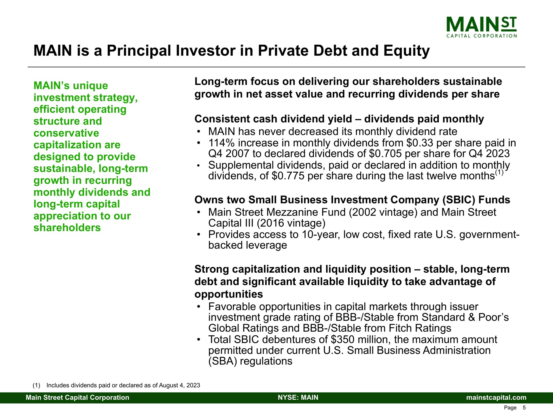 main is a principal investor in private debt and equity | Main Street Capital