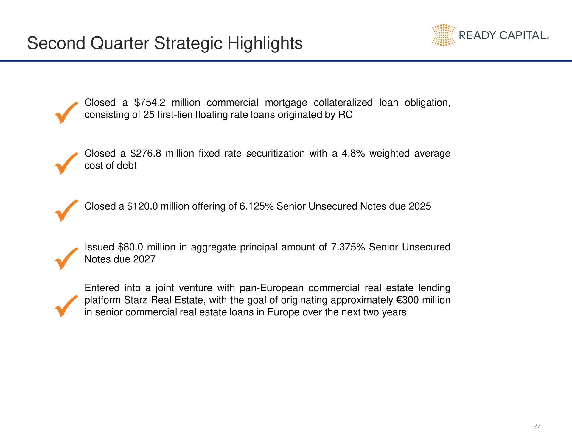 second quarter strategic highlights ready capital | Ready Capital