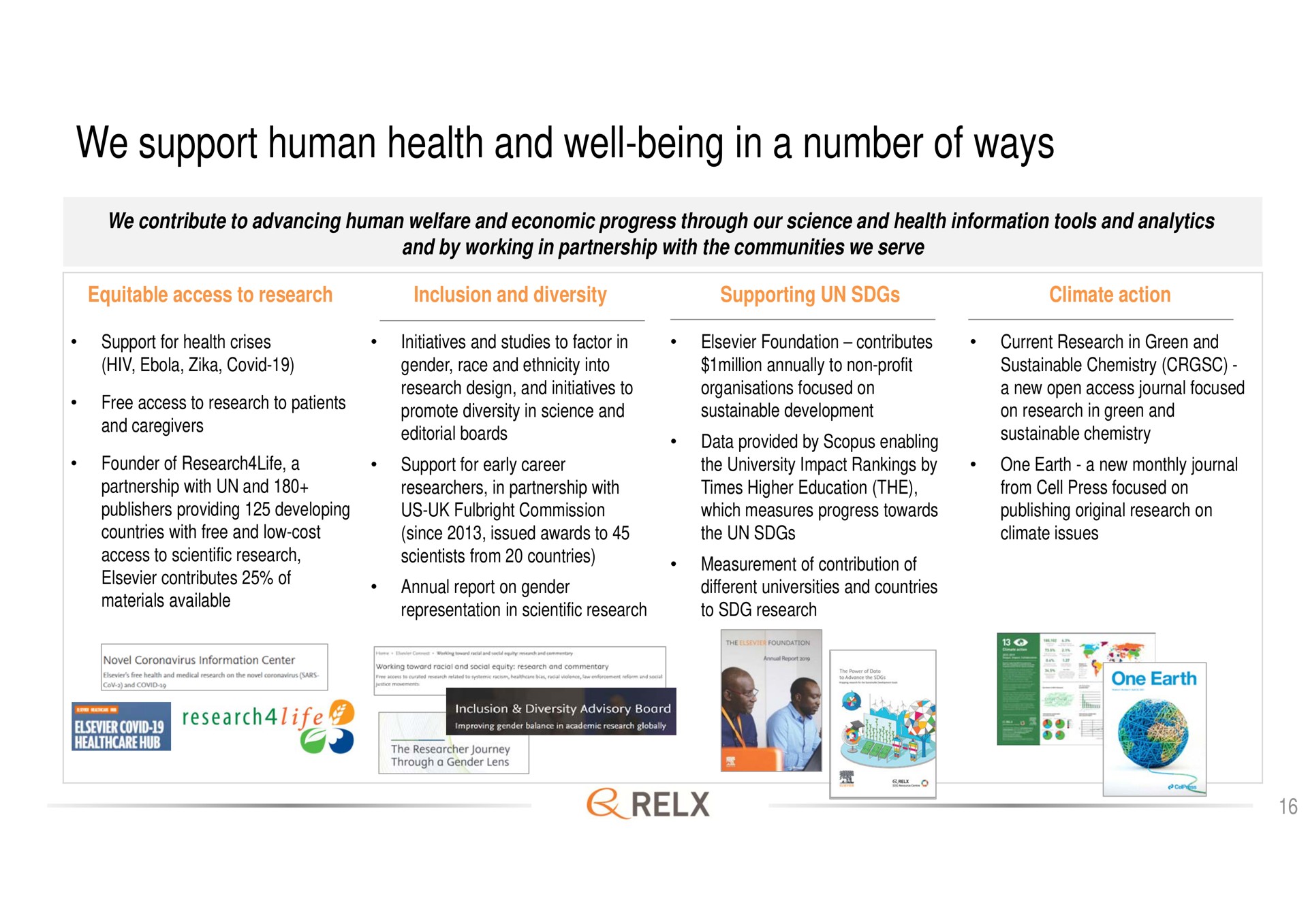 we support human health and well being in a number of ways | RELX