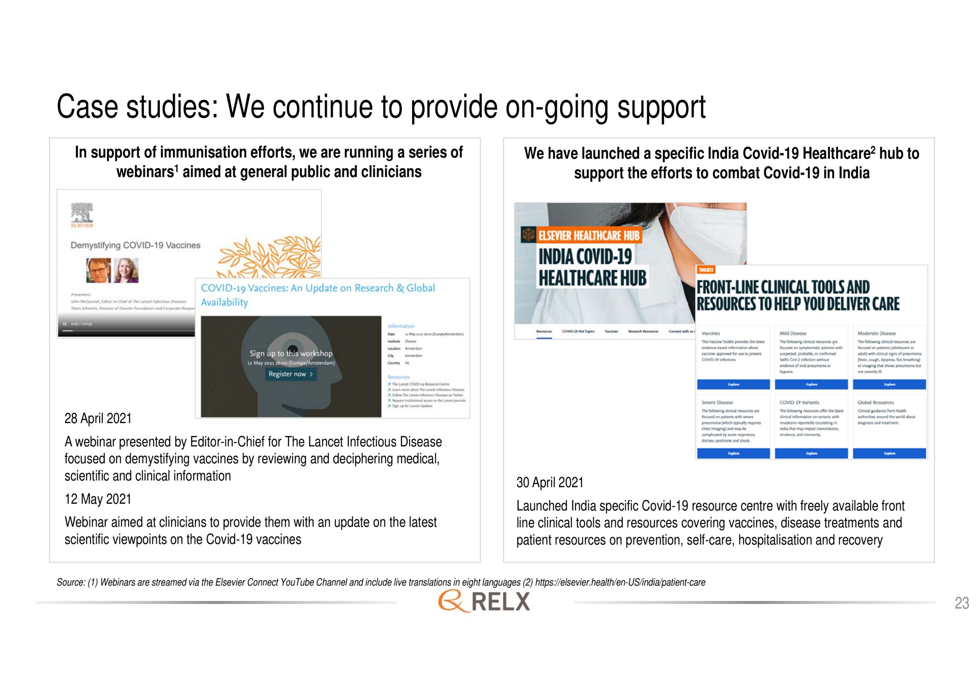 case studies we continue to provide on going support hub front line clinical tools and resources help deliver care | RELX