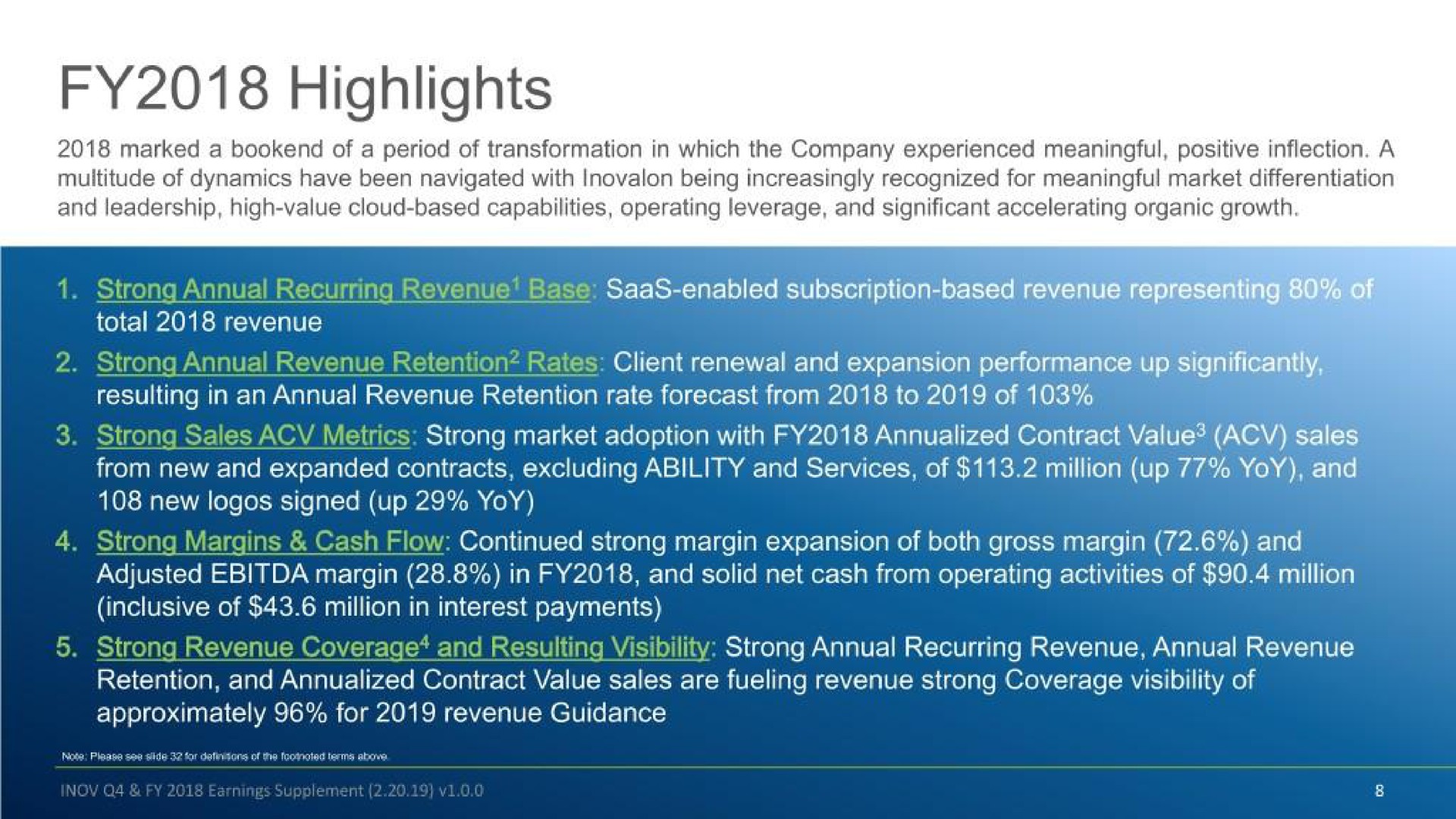 highlights annual recurring revenue base enabled based strong strong sales metrics strong market adoption with contract value sales | Inovalon