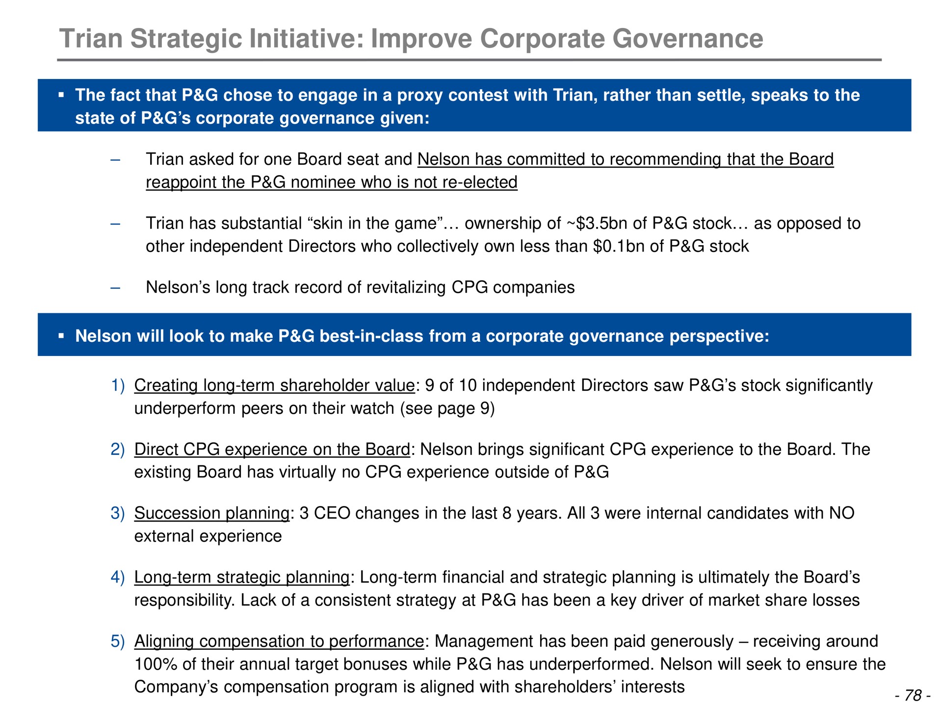 strategic initiative improve corporate governance | Trian Partners