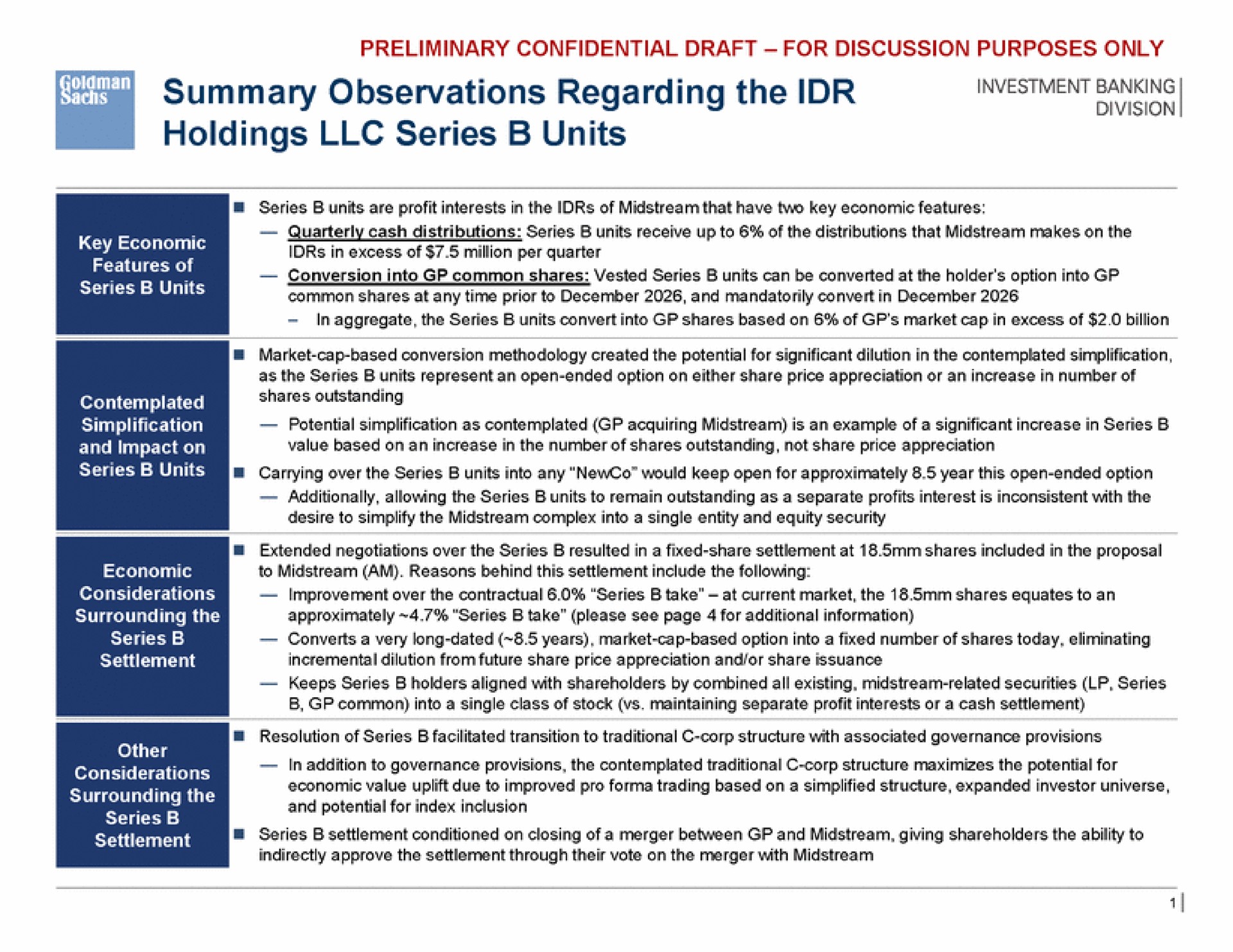 summary observations regarding the holdings series units | Goldman Sachs