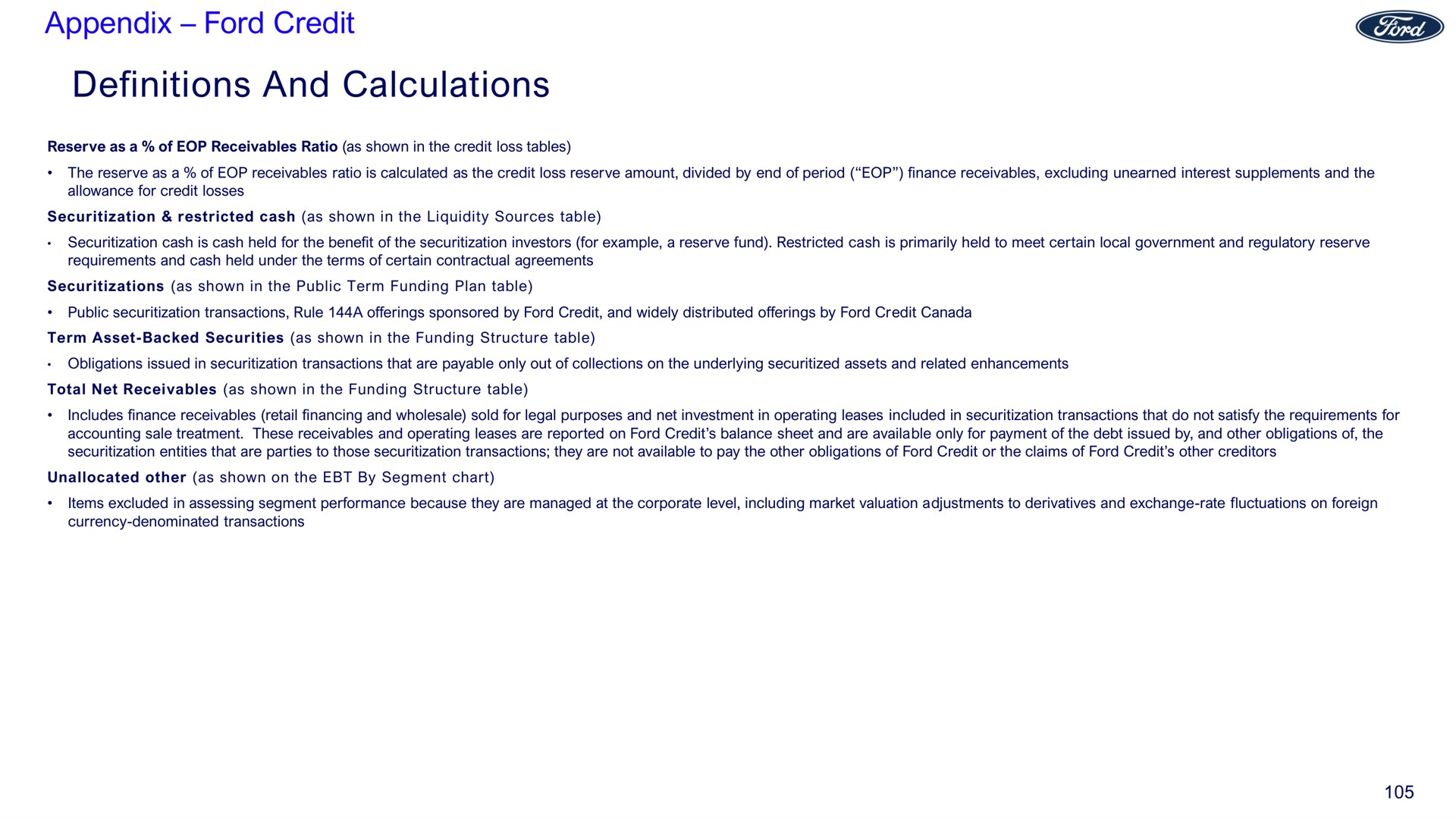 appendix ford credit definitions and calculations | Ford