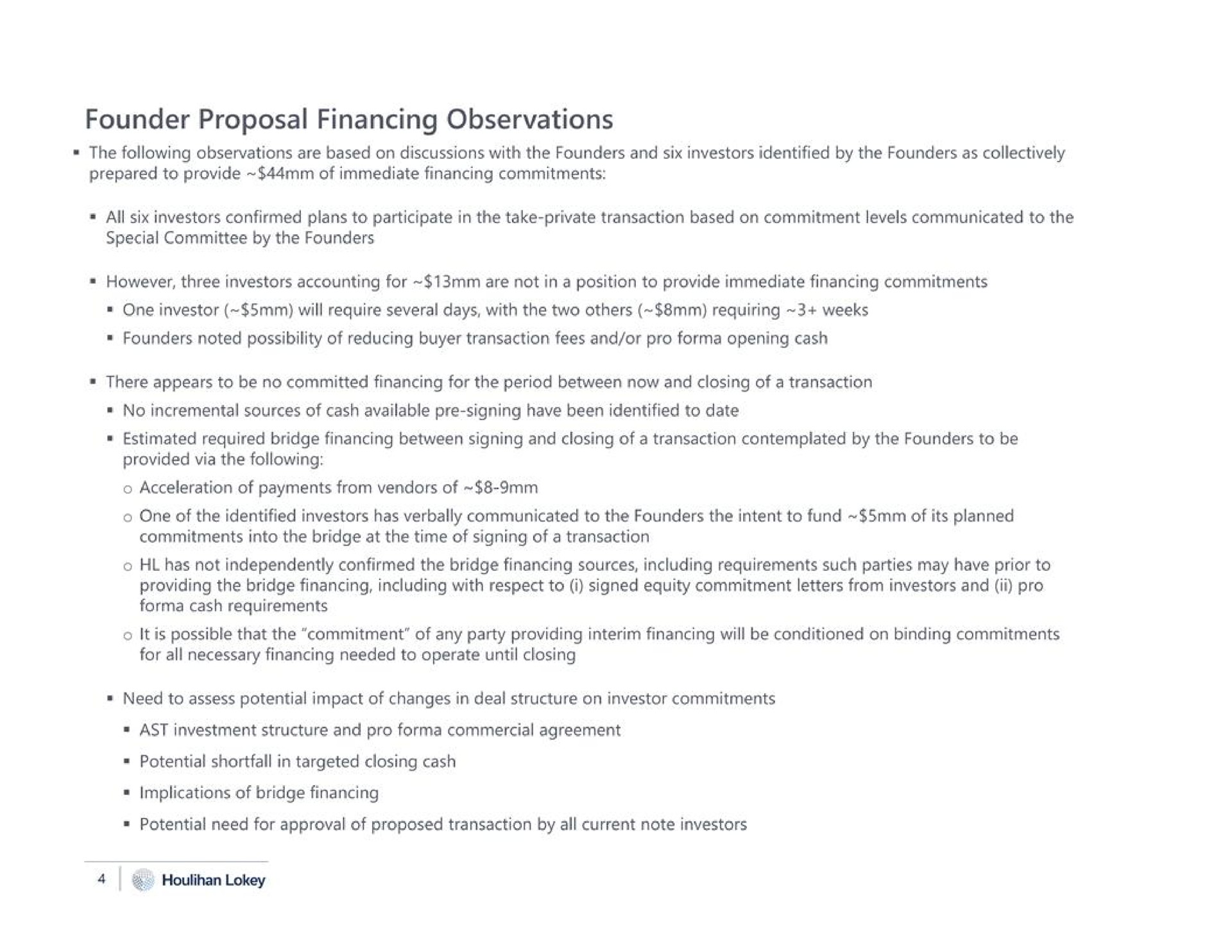 founder proposal financing observations | Houlihan Lokey