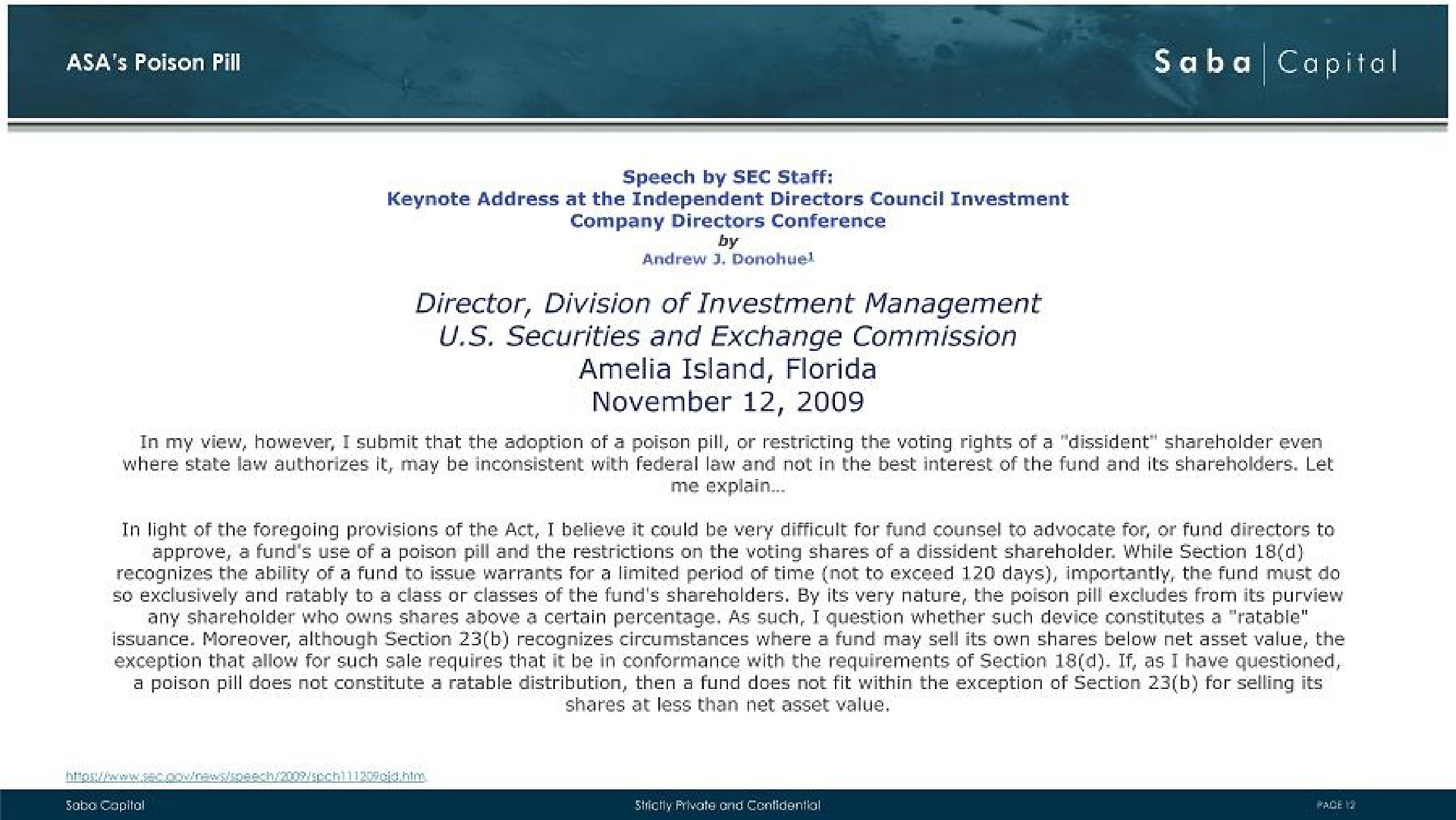 capital director division of investment management securities and exchange commission amelia island | Saba Capital Management