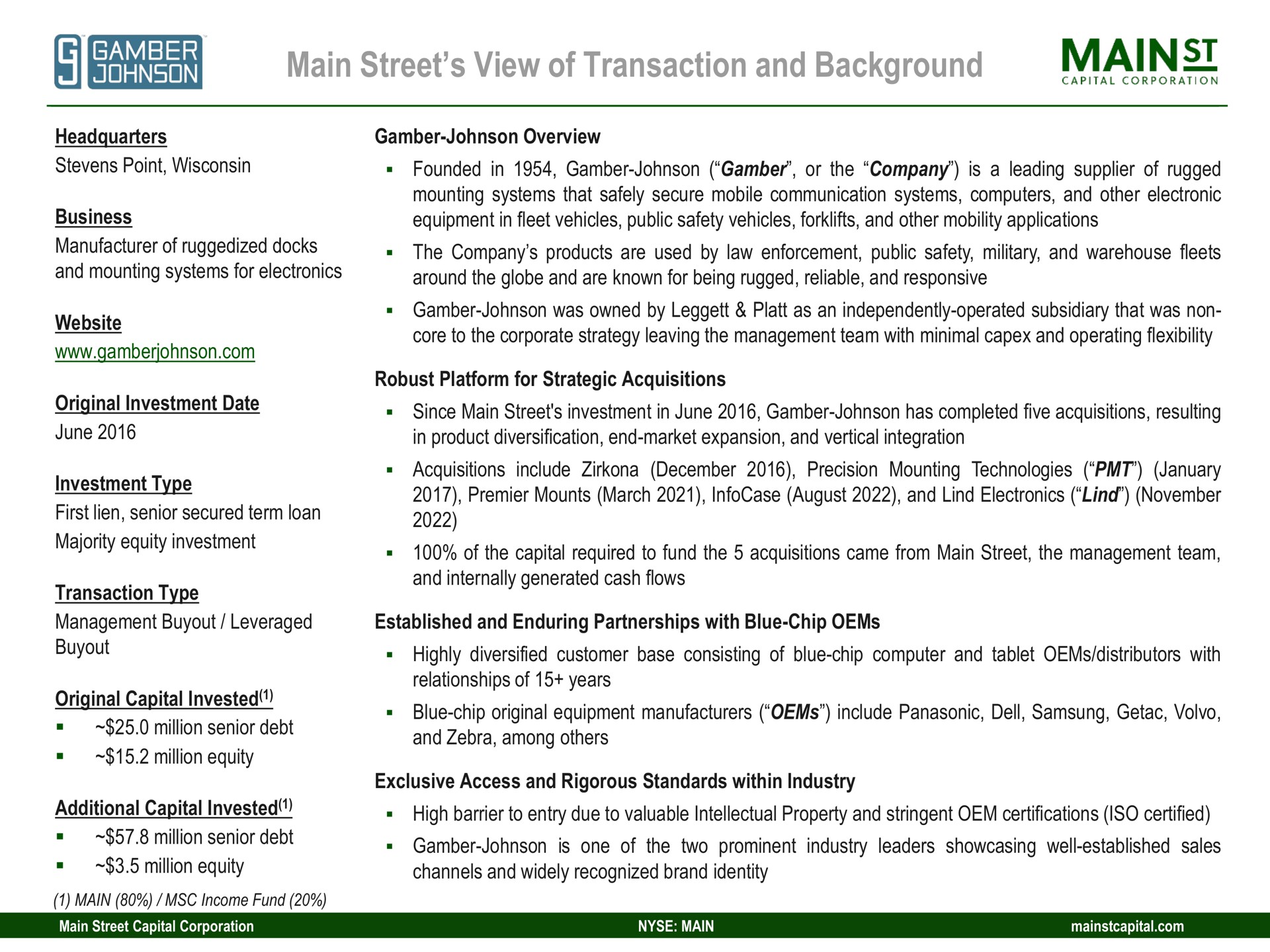 main street view of transaction and background | Main Street Capital