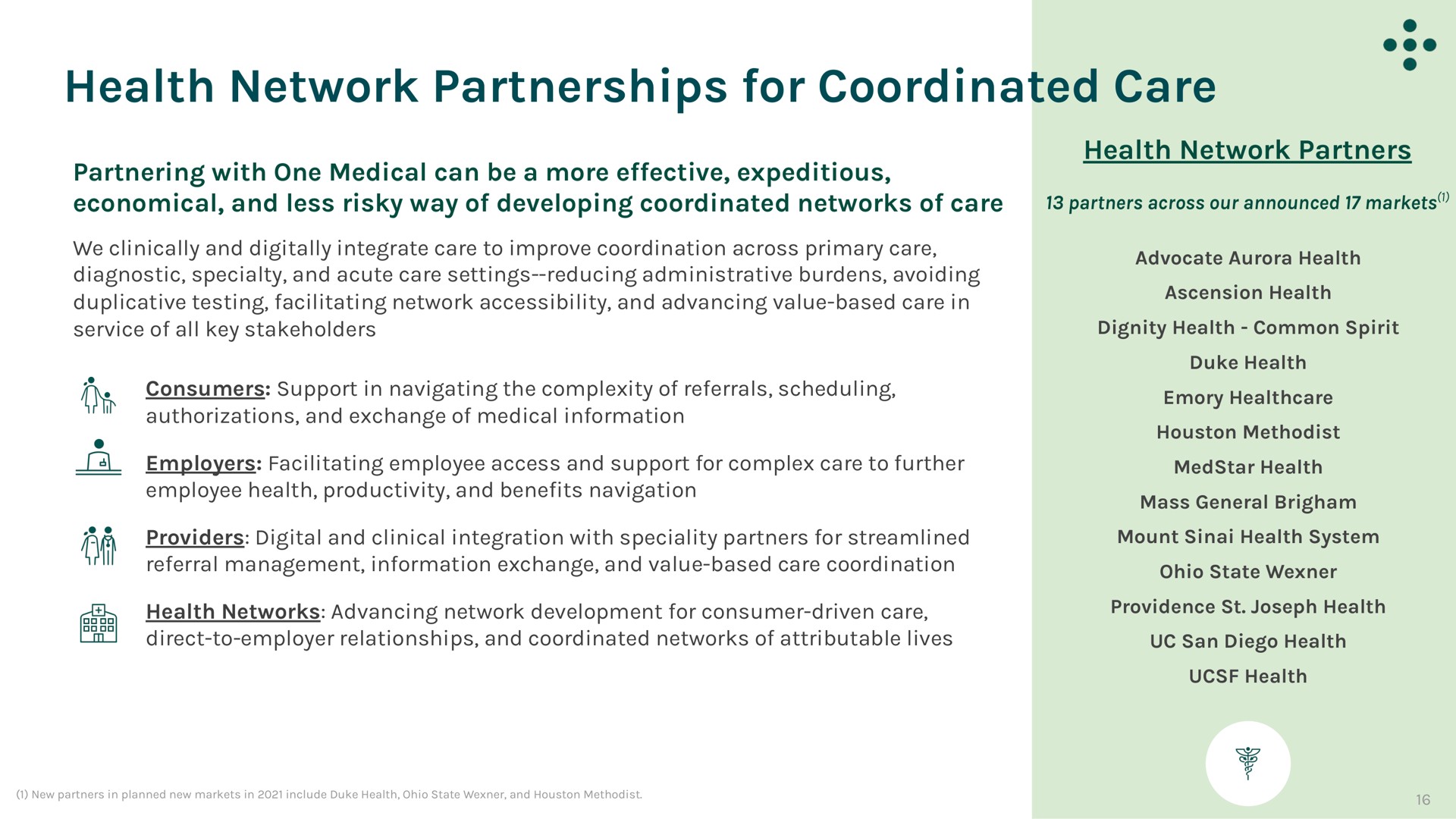 health network partnerships for care | One Medical