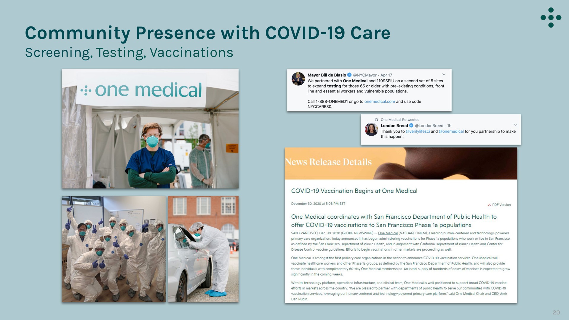 community presence with covid care screening testing vaccinations | One Medical