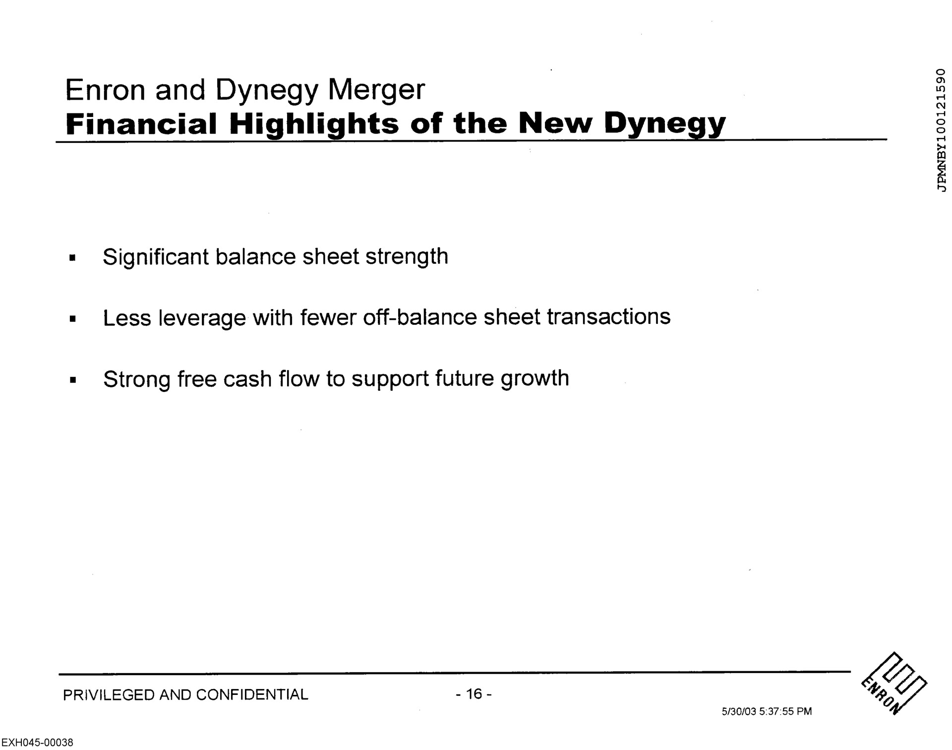 and merger financial highlights of the new | Enron