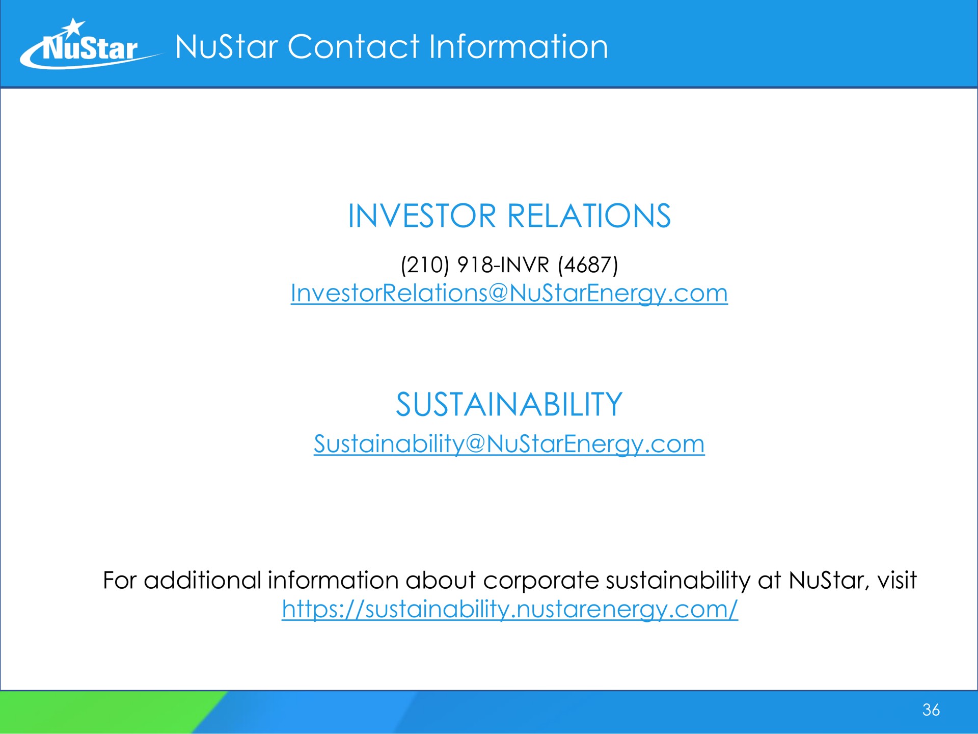 contact information investor relations for additional information about corporate at visit | NuStar Energy