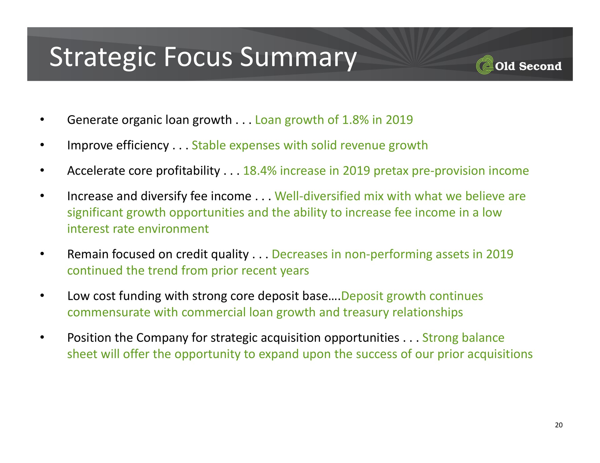 strategic focus summary | Old Second Bancorp