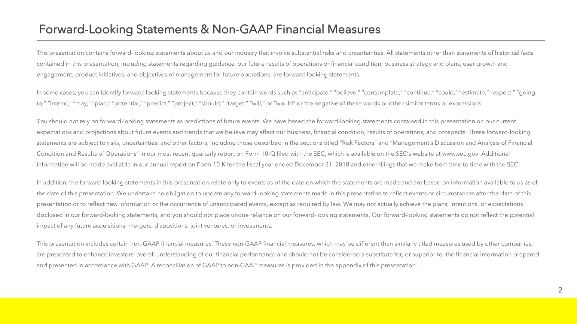forward looking statements non financial measures forward looking statements non financial measures | Snap Inc