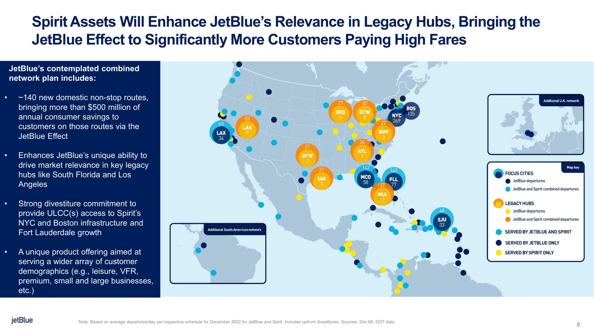 spirit assets will enhance relevance in legacy hubs bringing the effect to significantly more customers paying high fares | jetBlue