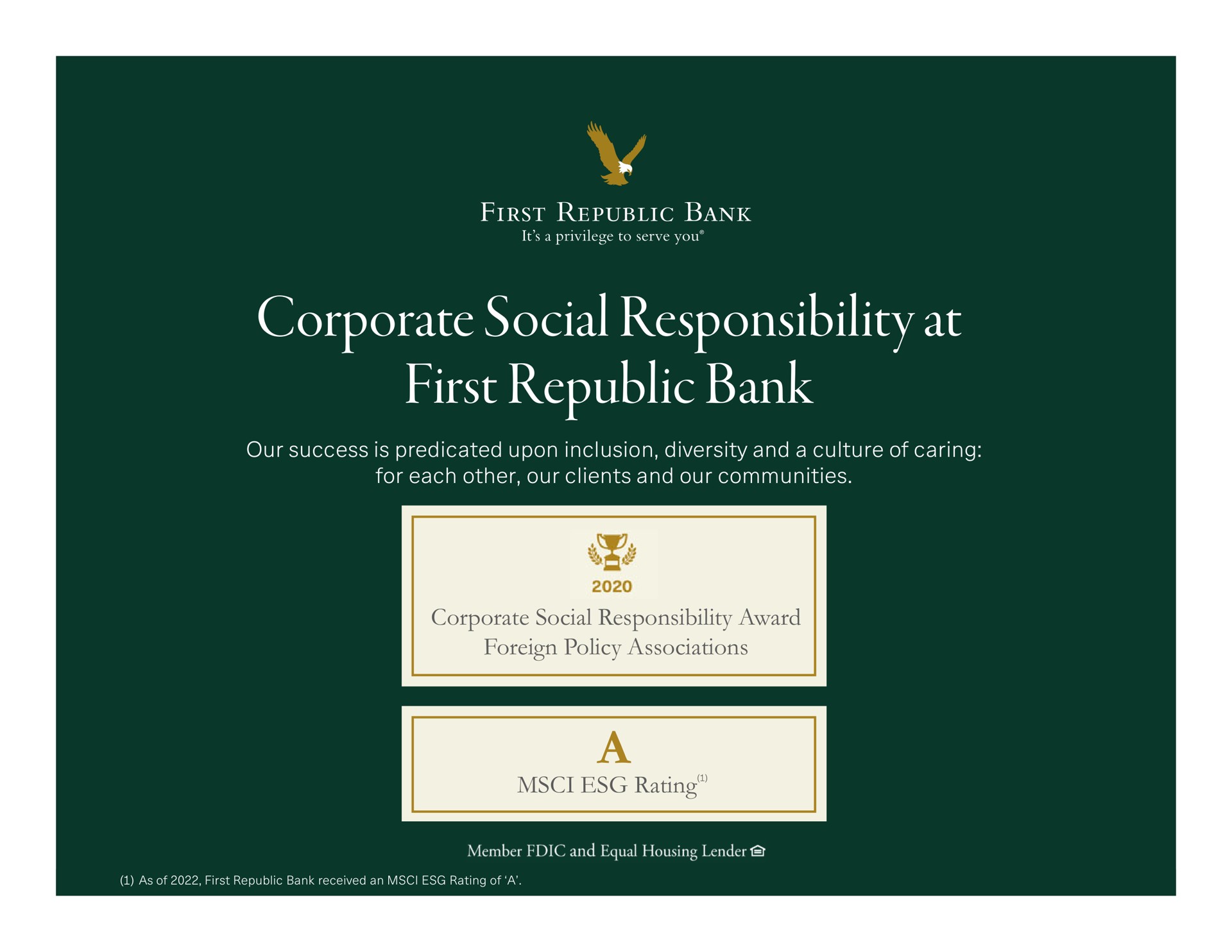corporate social responsibility at first republic bank a award foreign policy associations | First Republic Bank