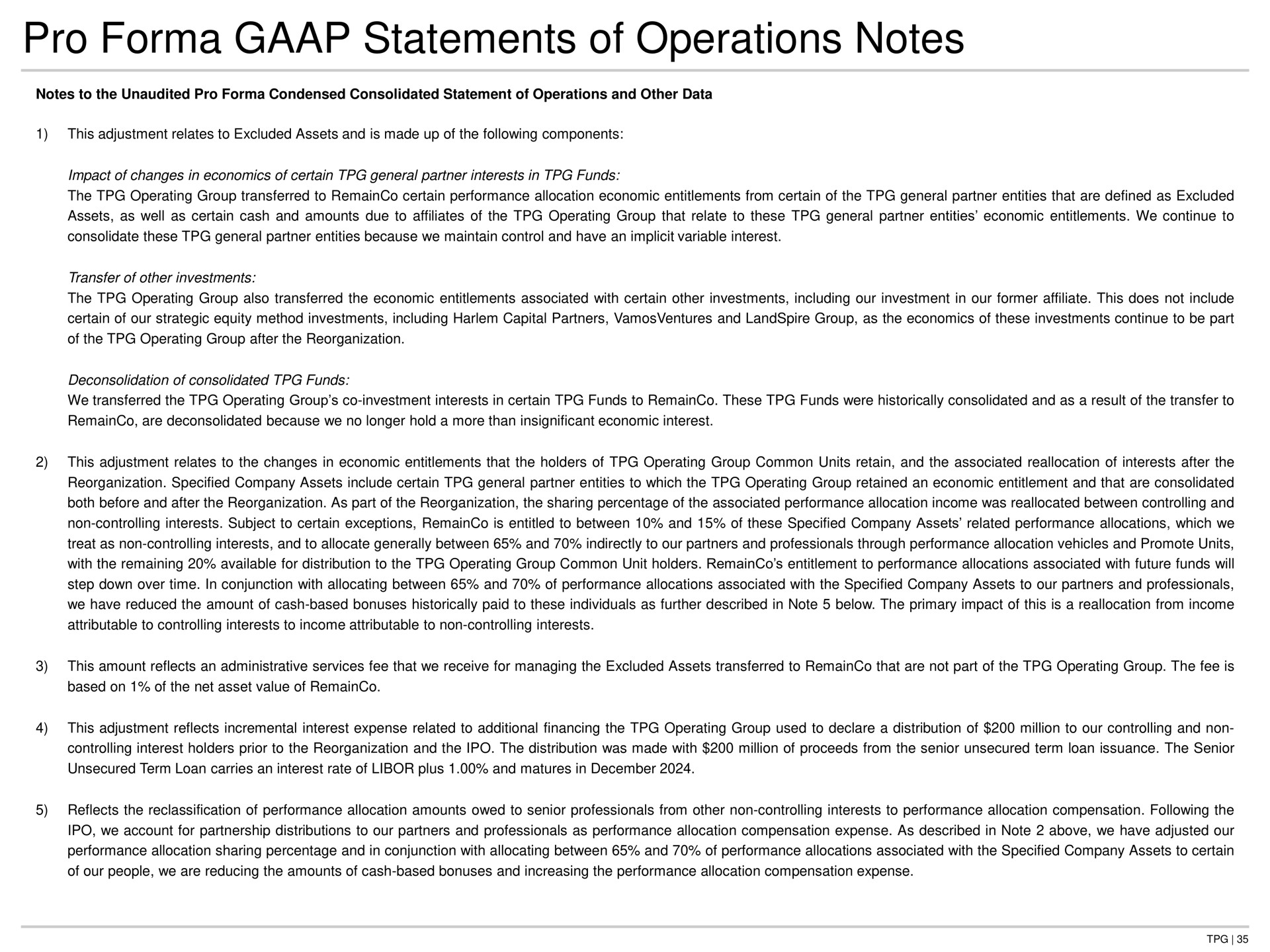 pro statements of operations notes | TPG