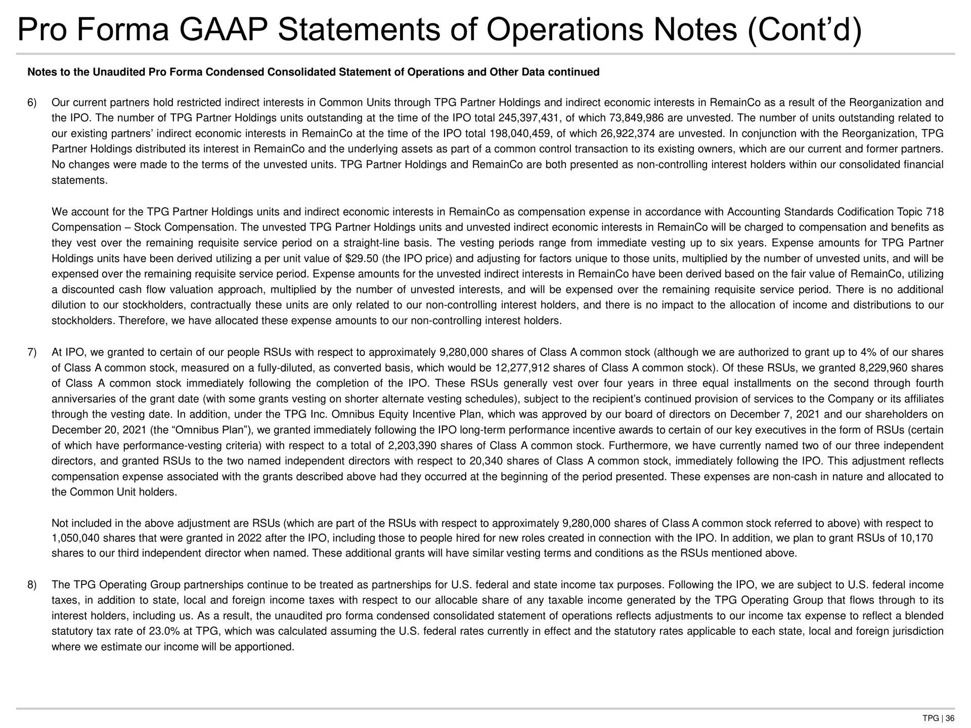 pro statements of operations notes | TPG