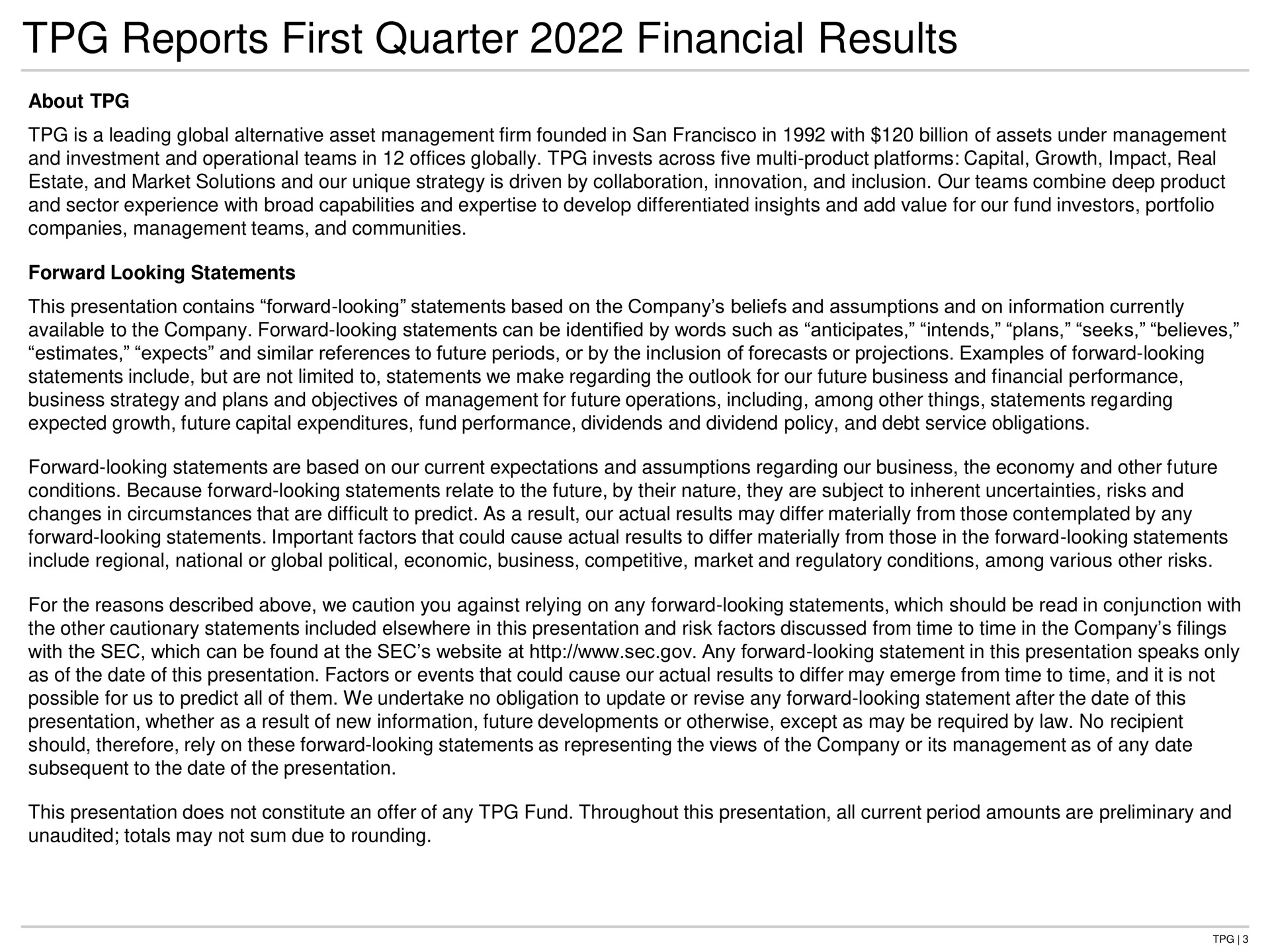 reports first quarter financial results | TPG