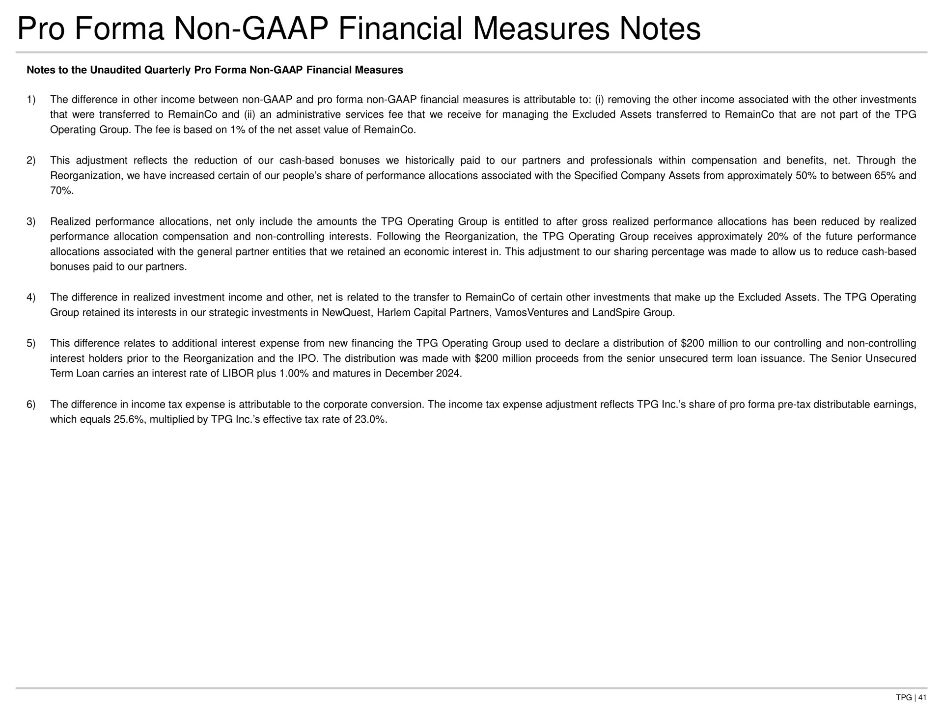 pro non financial measures notes | TPG