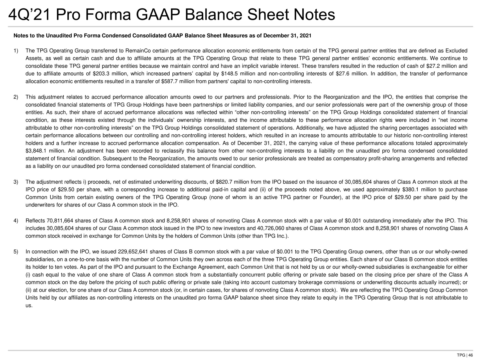 pro balance sheet notes | TPG