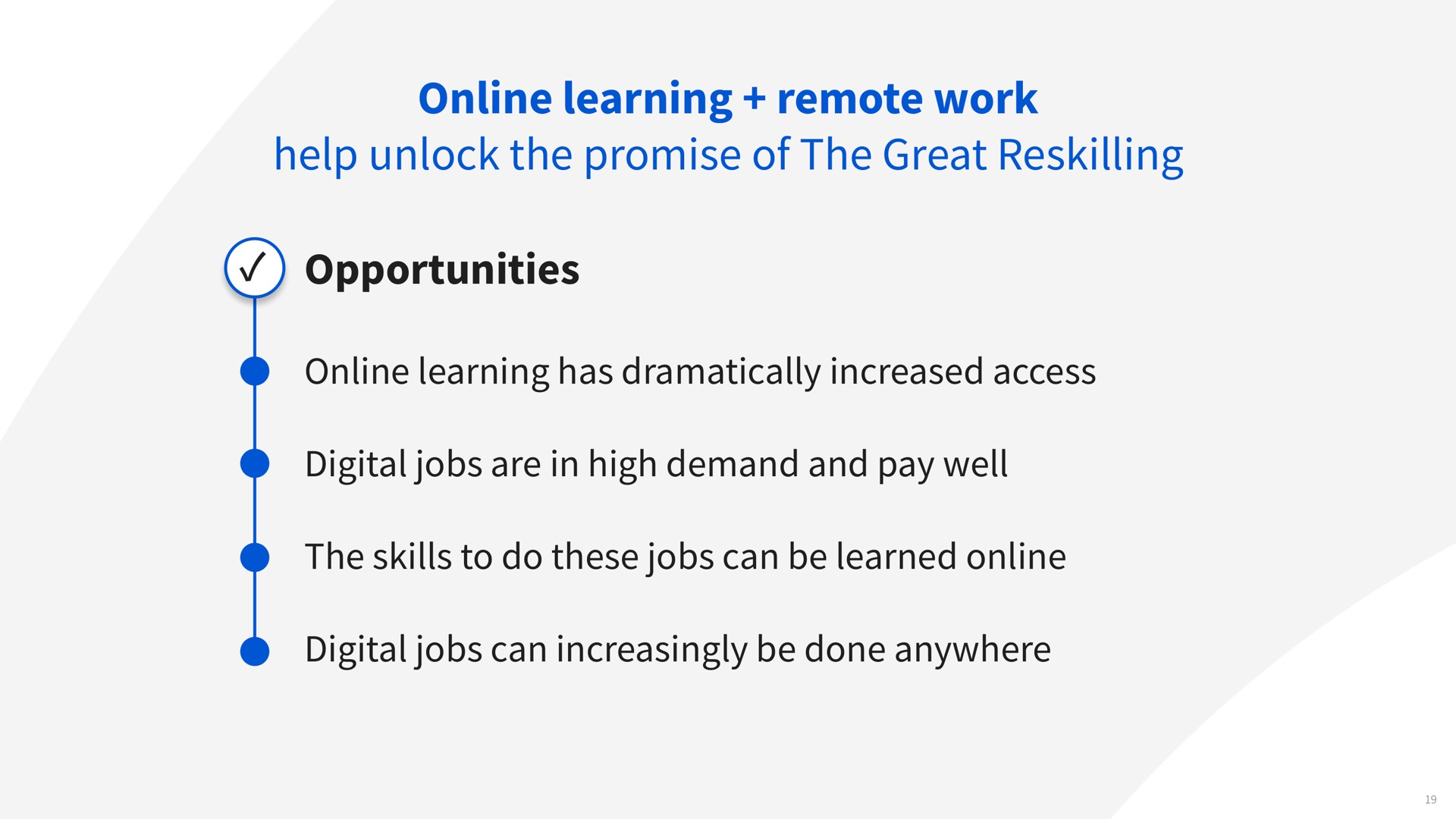 learning remote work help unlock the promise of the great opportunities learning has dramatically increased access digital jobs are in high demand and pay well the skills to do these jobs can be learned digital jobs can increasingly be done anywhere | Coursera