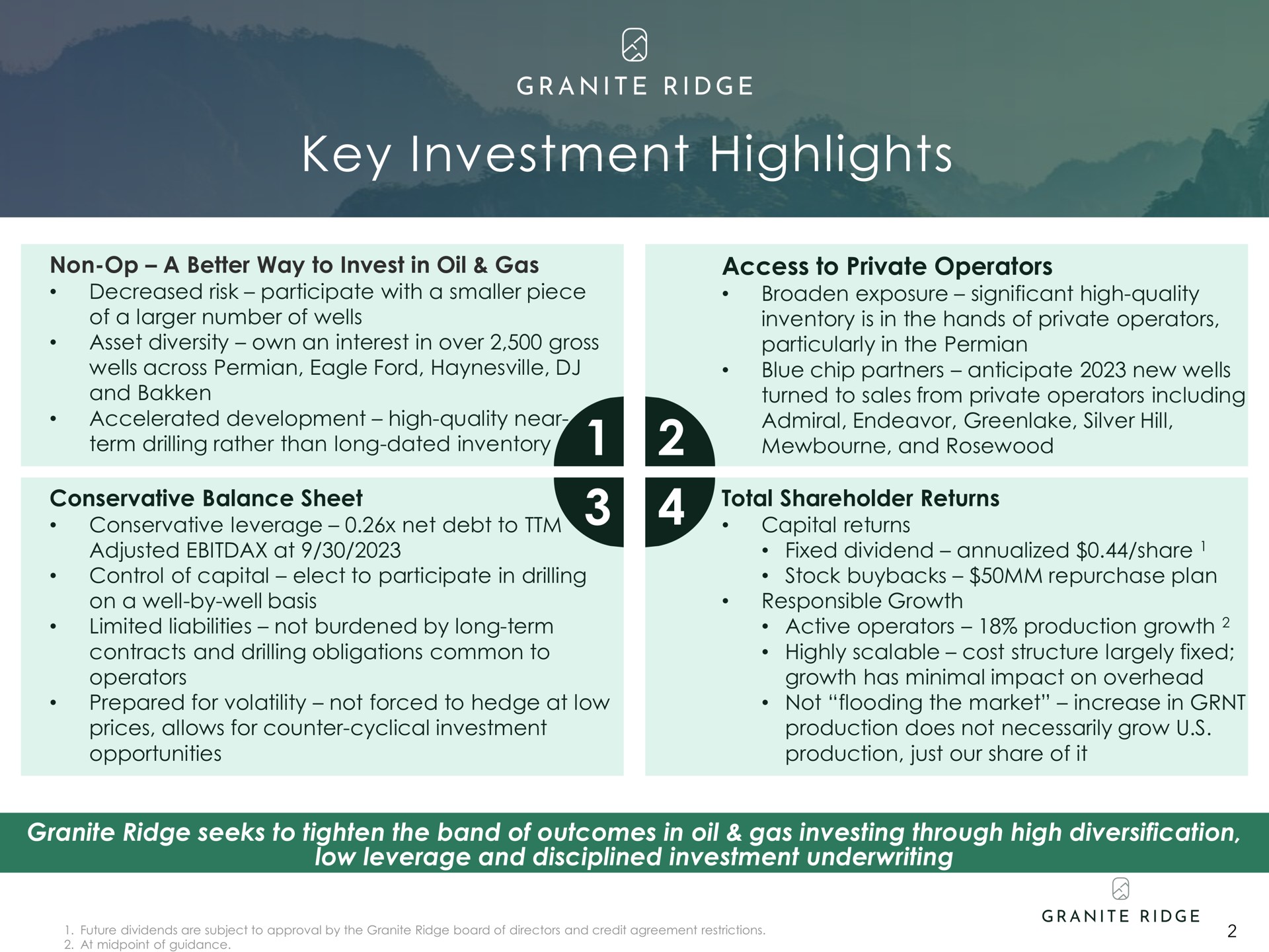 key investment highlights | Granite Ridge
