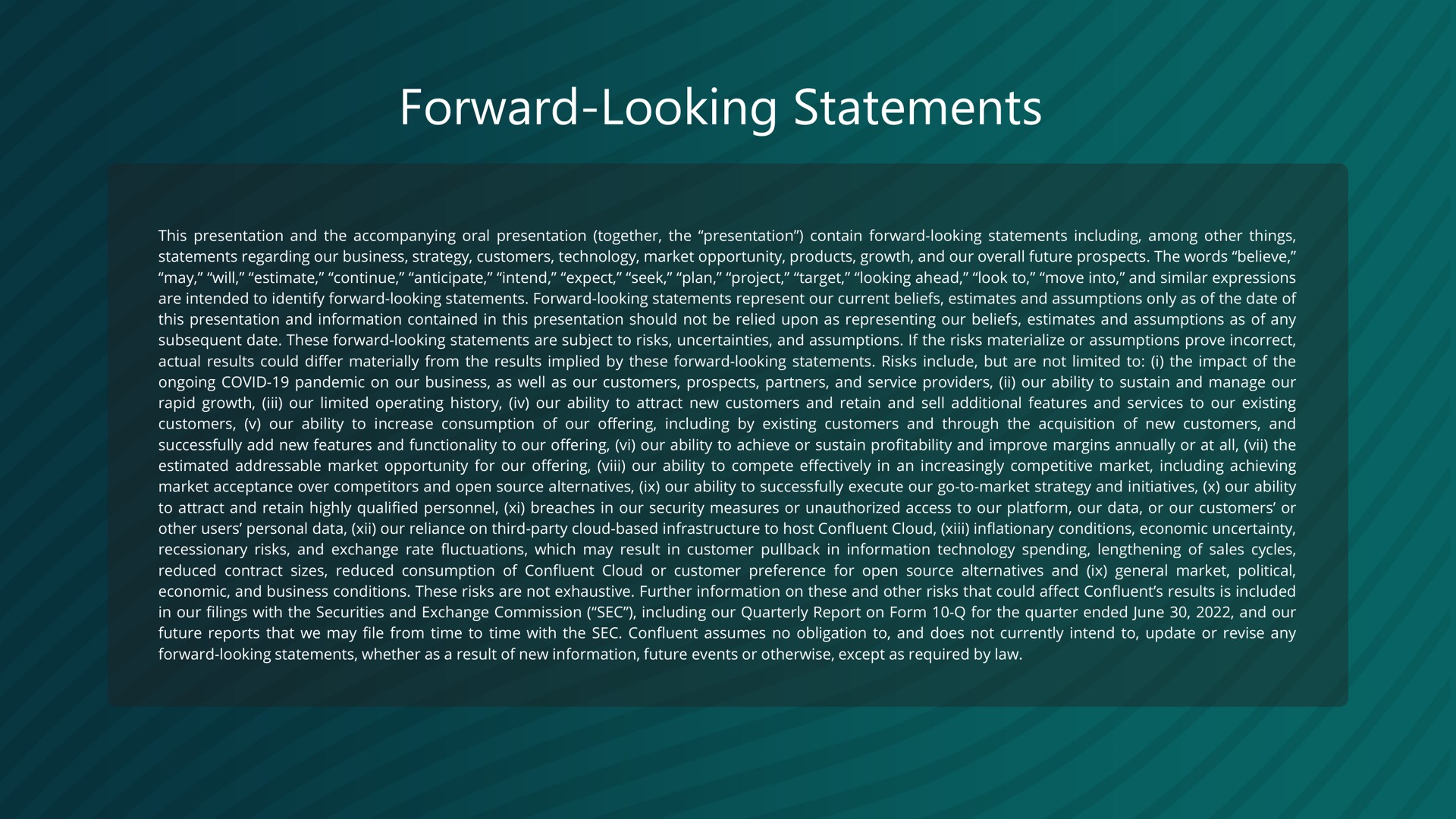 forward looking statements | Confluent