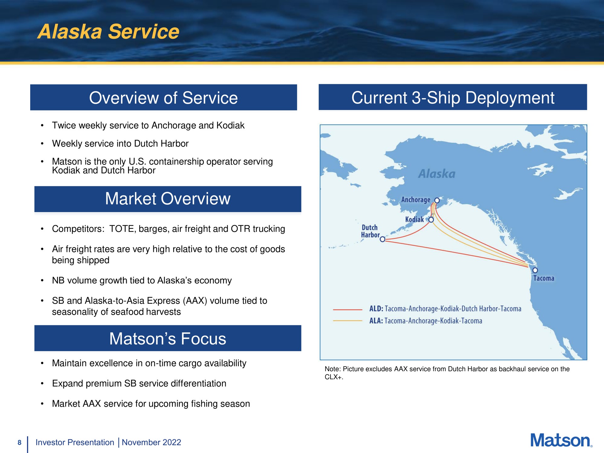 service overview of service current ship deployment market overview focus | Matson