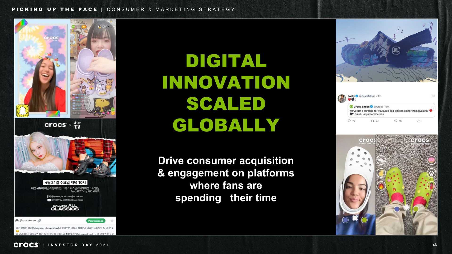 digital innovation scaled globally drive consumer acquisition engagement on platforms where fans are spending their time picking up the pace marketing strategy fou a be investor day | Crocs