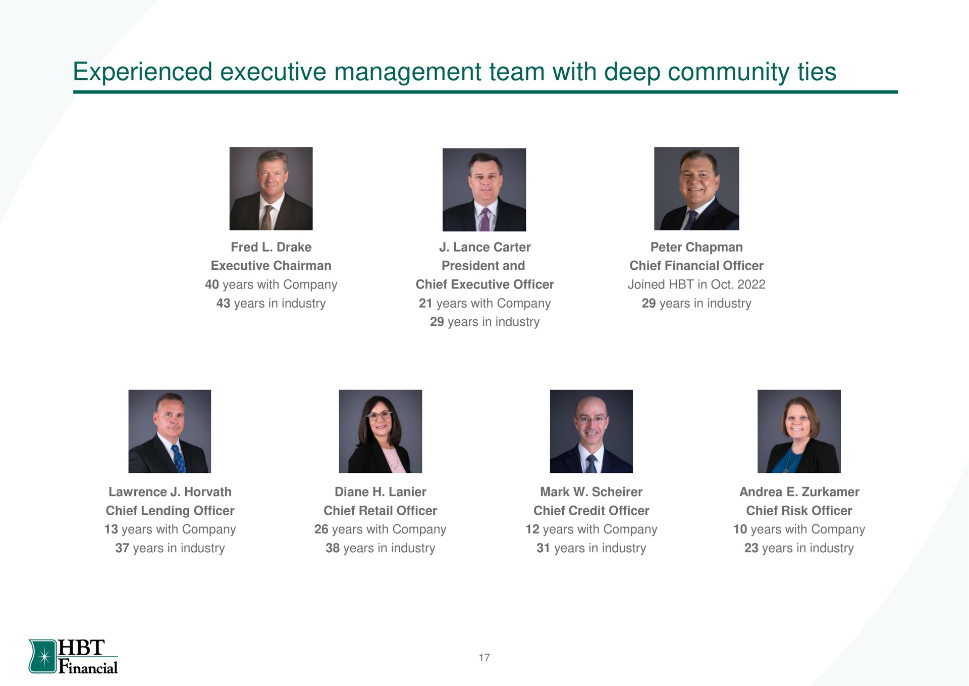 experienced executive management team with deep community ties financial | HBT Financial