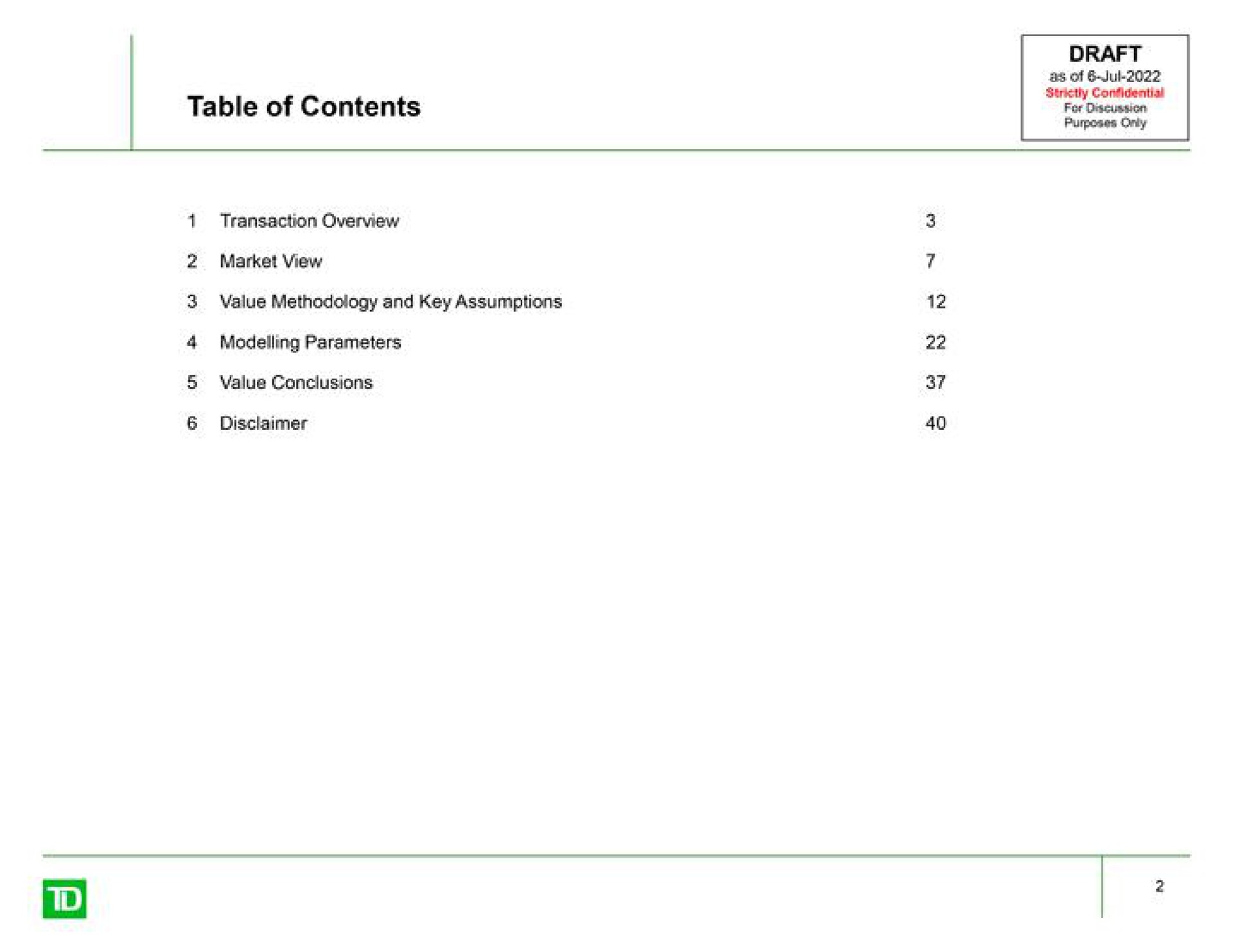 table of contents draft as of a | TD Securities