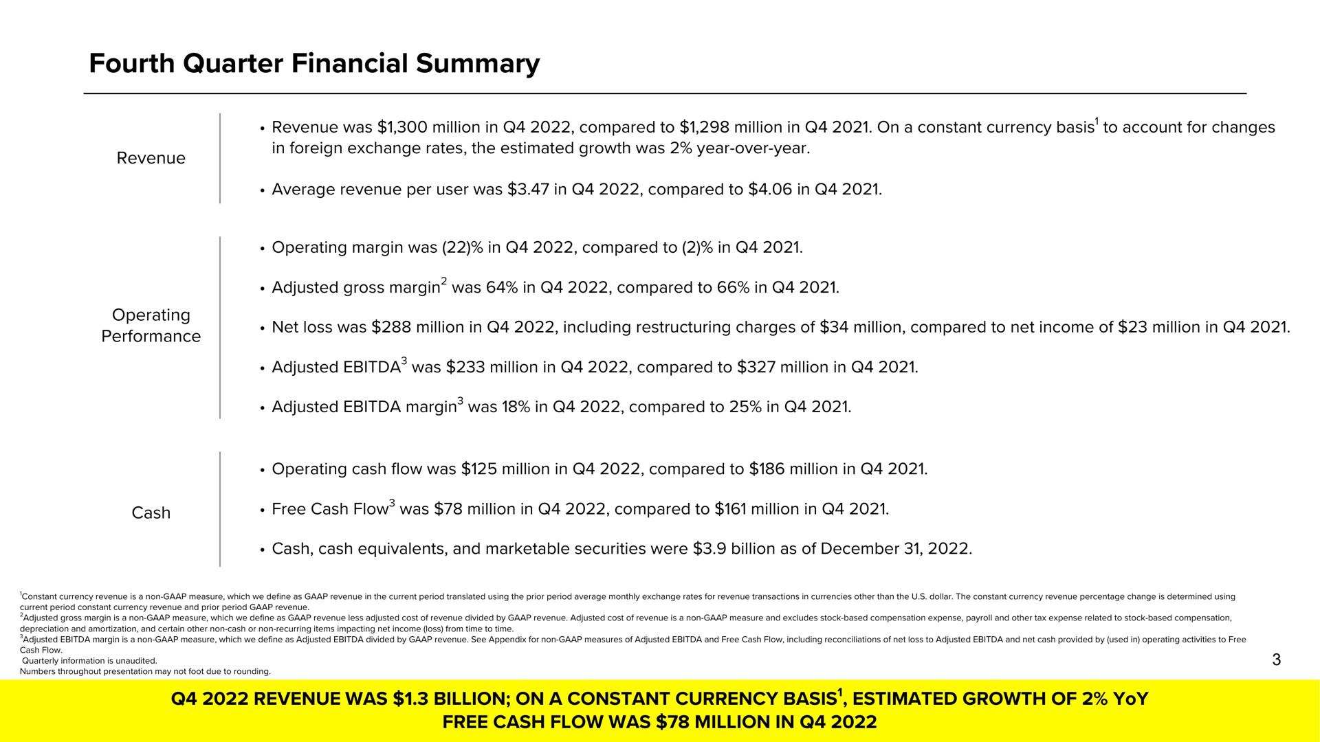 fourth quarter financial summary | Snap Inc